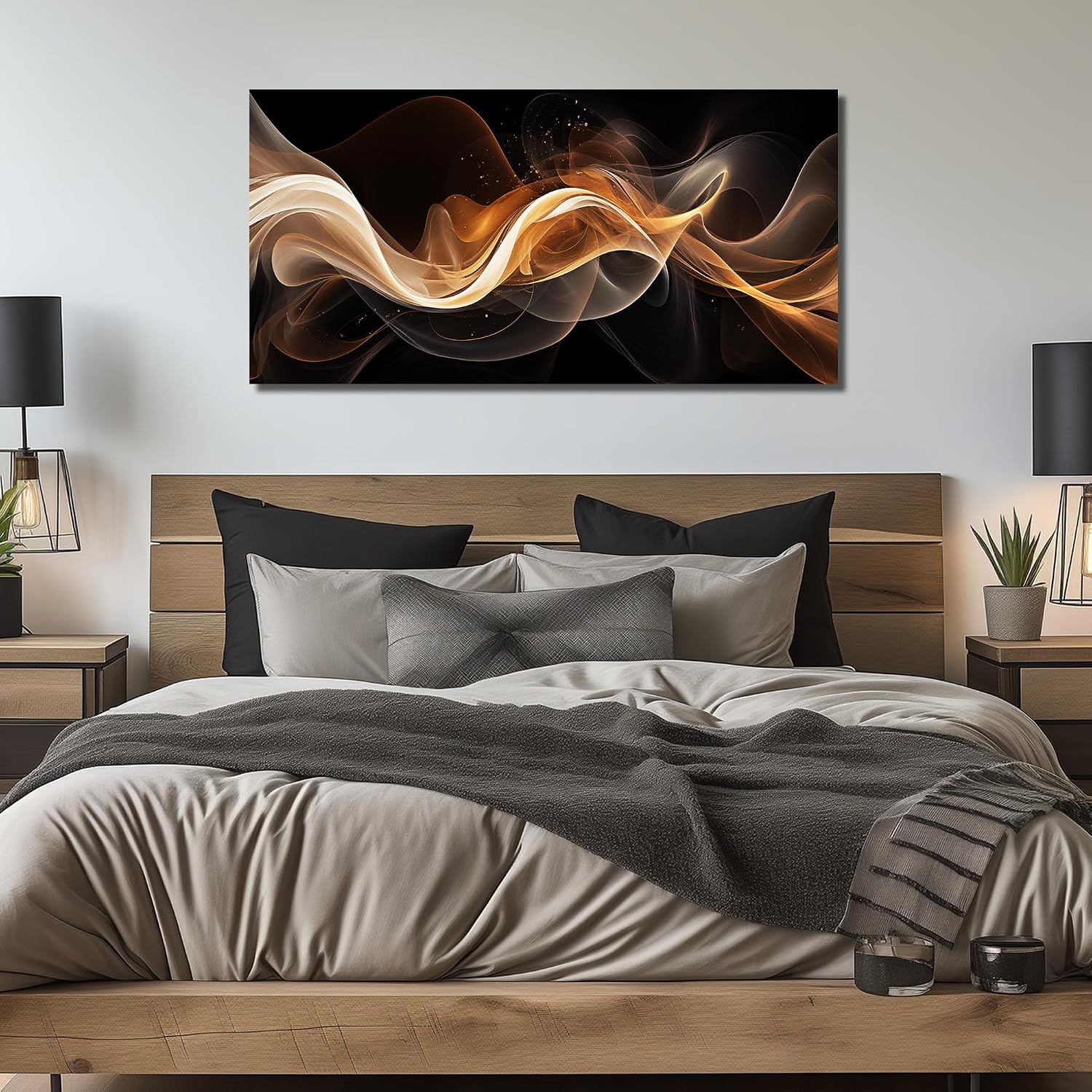 JuhaiArt Abstract Art Prints Bedroom Gold Wall Decor Black Wall Picture for Living Room Home Office 29' x 59' Lines Poster Artwork