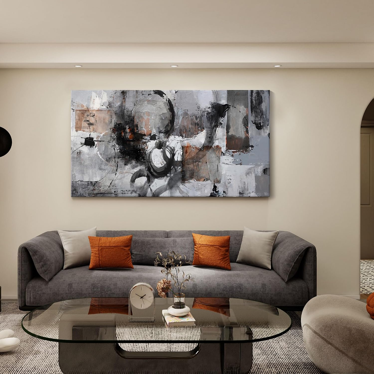 Pogusmavi Large Abstract Canvas Wall Art - Black & Grey, 29x58in, Framed, Modern Decor for Living Room & Bedroom
