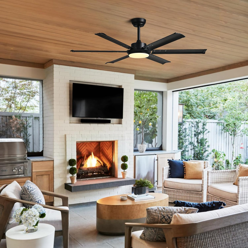 52 Inch Modern Ceiling Fan with Lights & Remote Control, 3CCT, Black Industrial Ceiling Fan, Aluminum Fandelier Dimmable, Reversible 6 Speed Quiet for Living Room Patio Bedroom Dining Room