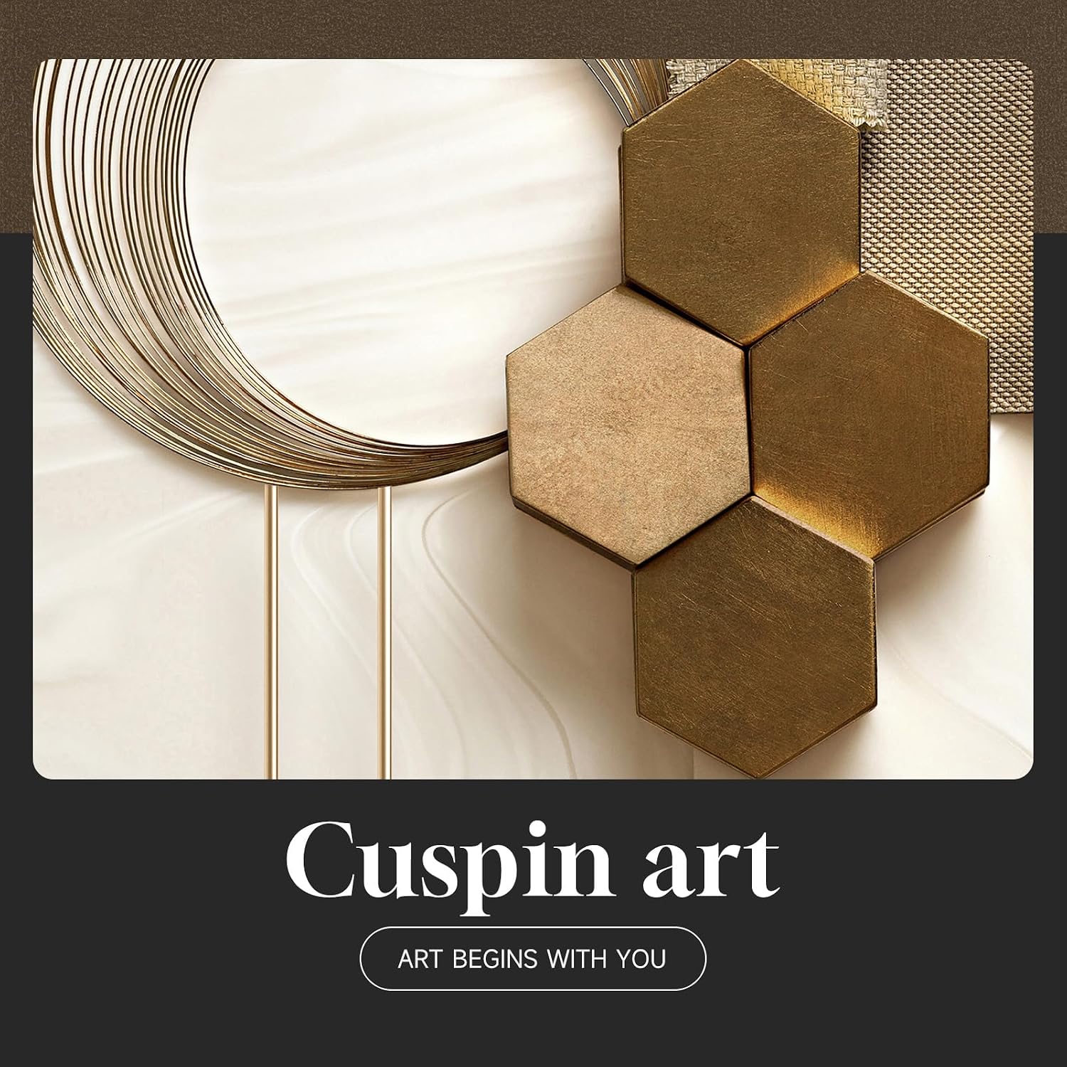 Large Modern Elegant Gold Framed Luxury Wall Art, 3 Piece Bright Glam Art Prints Paintings Artwork for Walls, Bronze Gold Geometric Pictures for Living Room Dining Room Bedroom Wall Decor 20x30 In