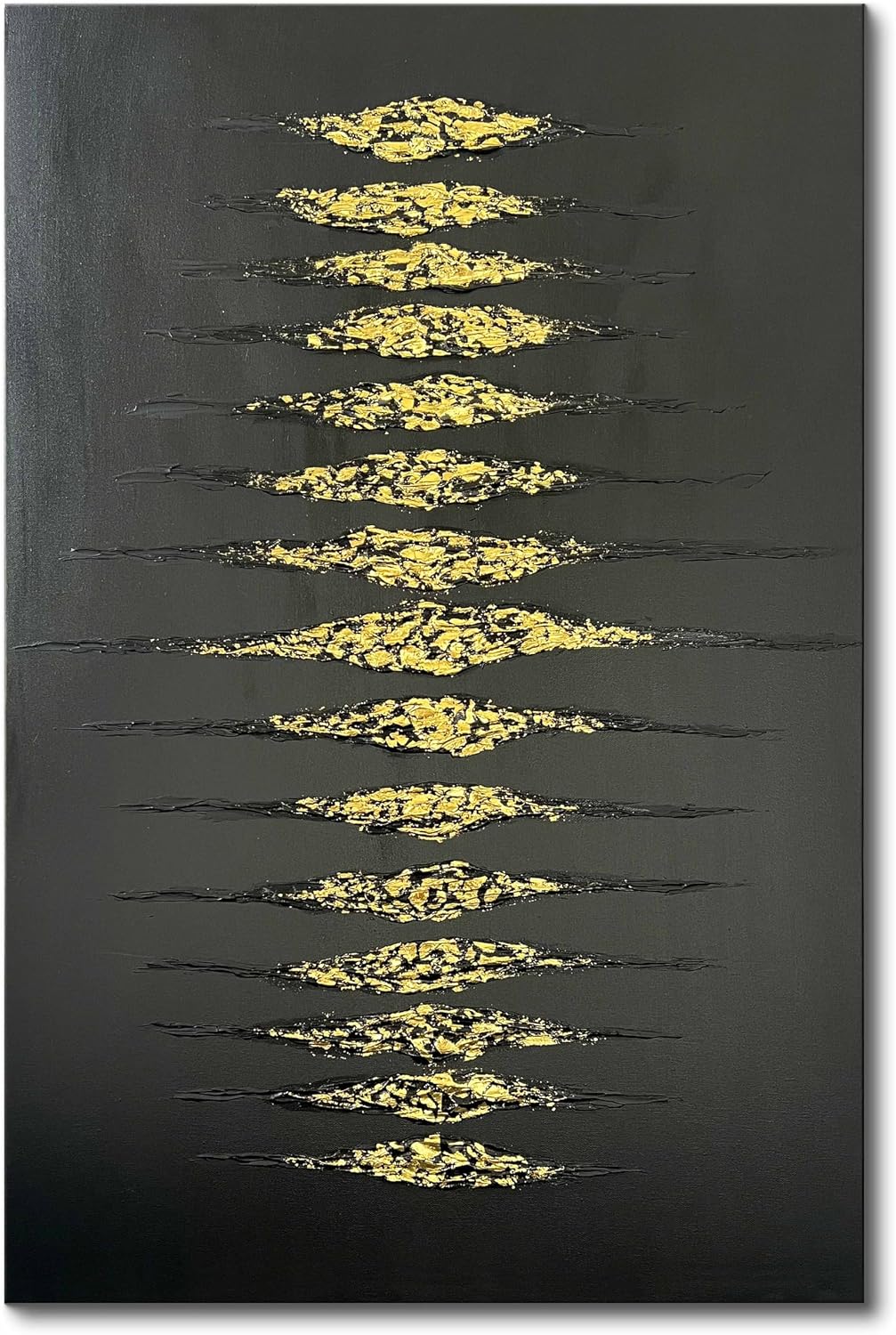 Creespi Hand-Painted Abstract Black and Gold Textured Wall Art 30x45 inch,Large Minimalist 3D Thick Texture Oil Painting on Canvas for Home Wall Decoration
