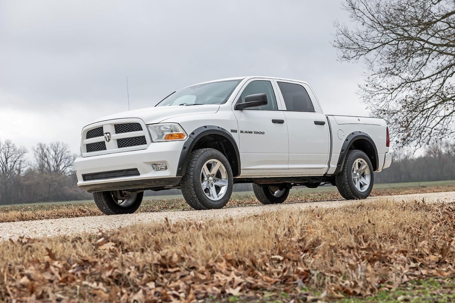 Rough Country Pocket Fender Flares for Ram 1500 2WD/4WD (2009-2018) - Bolt-on Rivet Style, UV-Resistant ABS, Paintable Matte Black
