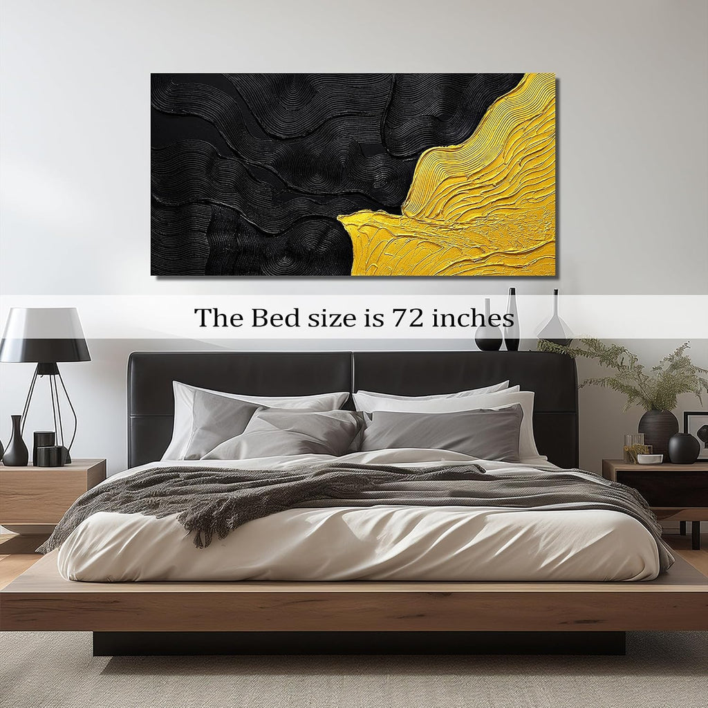 Black and Gold Abstract Pictures Wall Decor Office Modern Painting Wall Art for Bedroom Extra Large Wall Art for Living Room Size 36 x 72 Inch