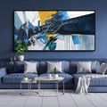 KLAKLA Wall Art for Living Room - Blue Abstract Canvas Pictures Framed Artwork for walls Extra Large Prints for Bedroom Above the Bed Decor 24x48 Inches