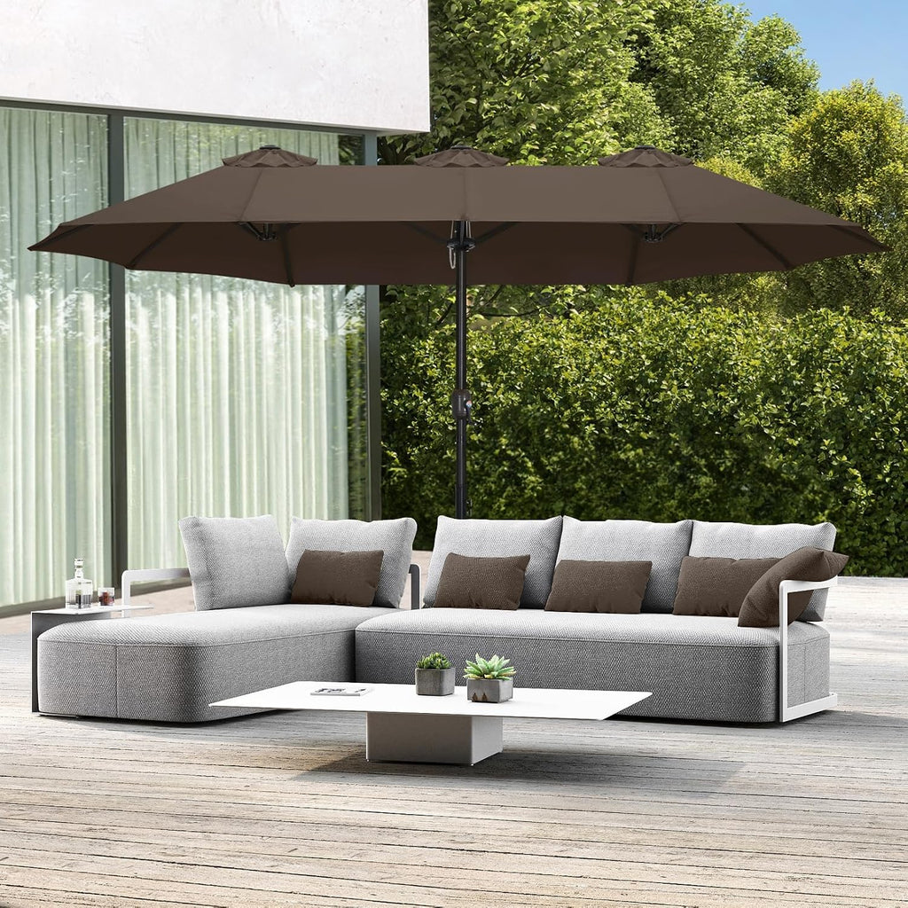 ABCCANOPY 15FT Double-Sided Aluminum Table Patio Umbrella Garden Large Umbrella,Swimming Pool 12+Colors,Brown