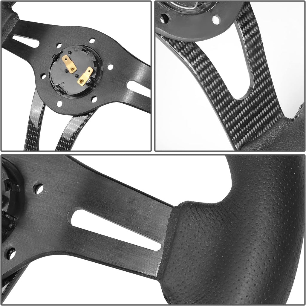 NRG Innovations NRG-RST-002RCF Reinforced Steering Wheel 320mm Sport Lightweight Steering Wheel with Carbon Center Spoke, Black Leather and Rivets