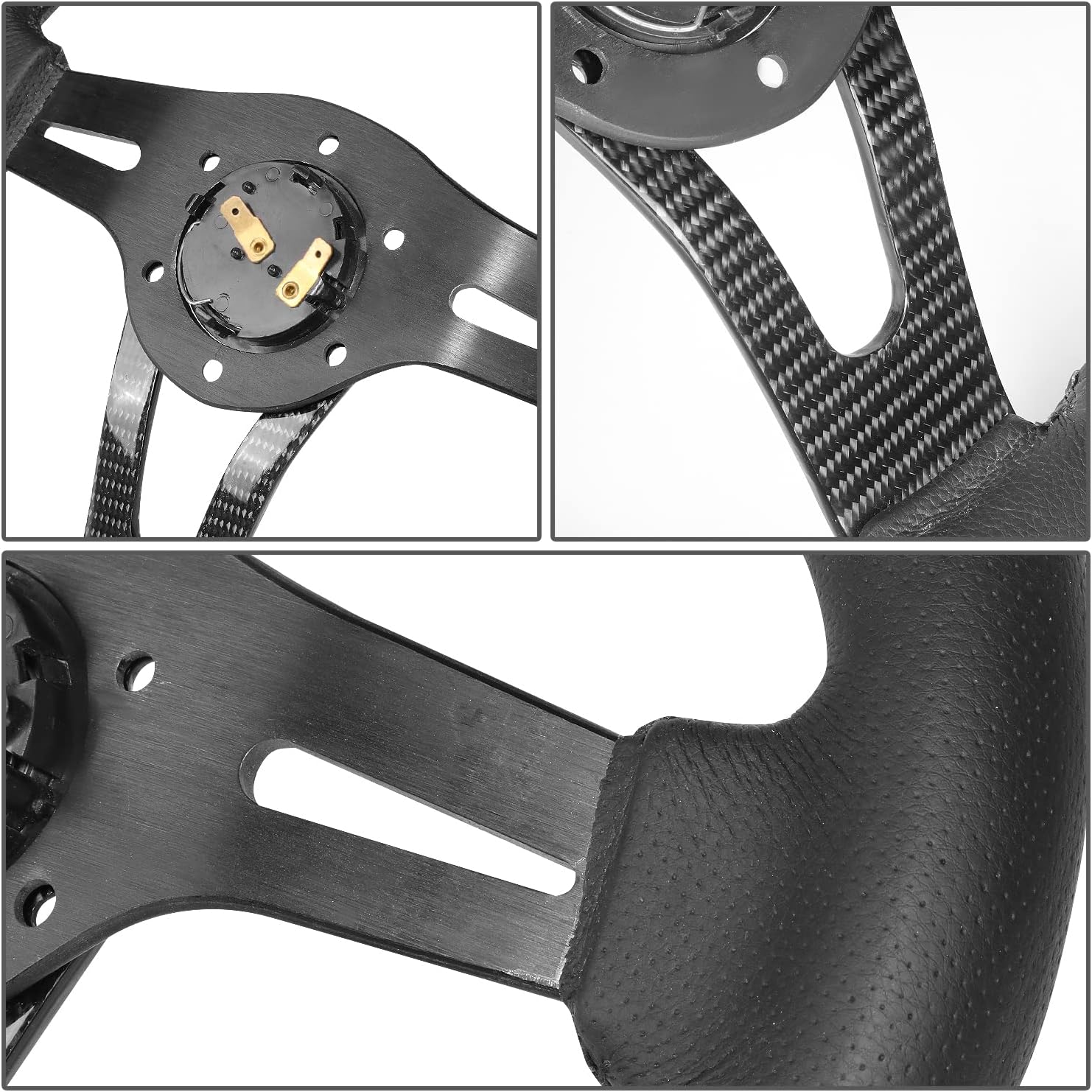 NRG Innovations NRG-RST-002RCF Reinforced Steering Wheel 320mm Sport Lightweight Steering Wheel with Carbon Center Spoke, Black Leather and Rivets
