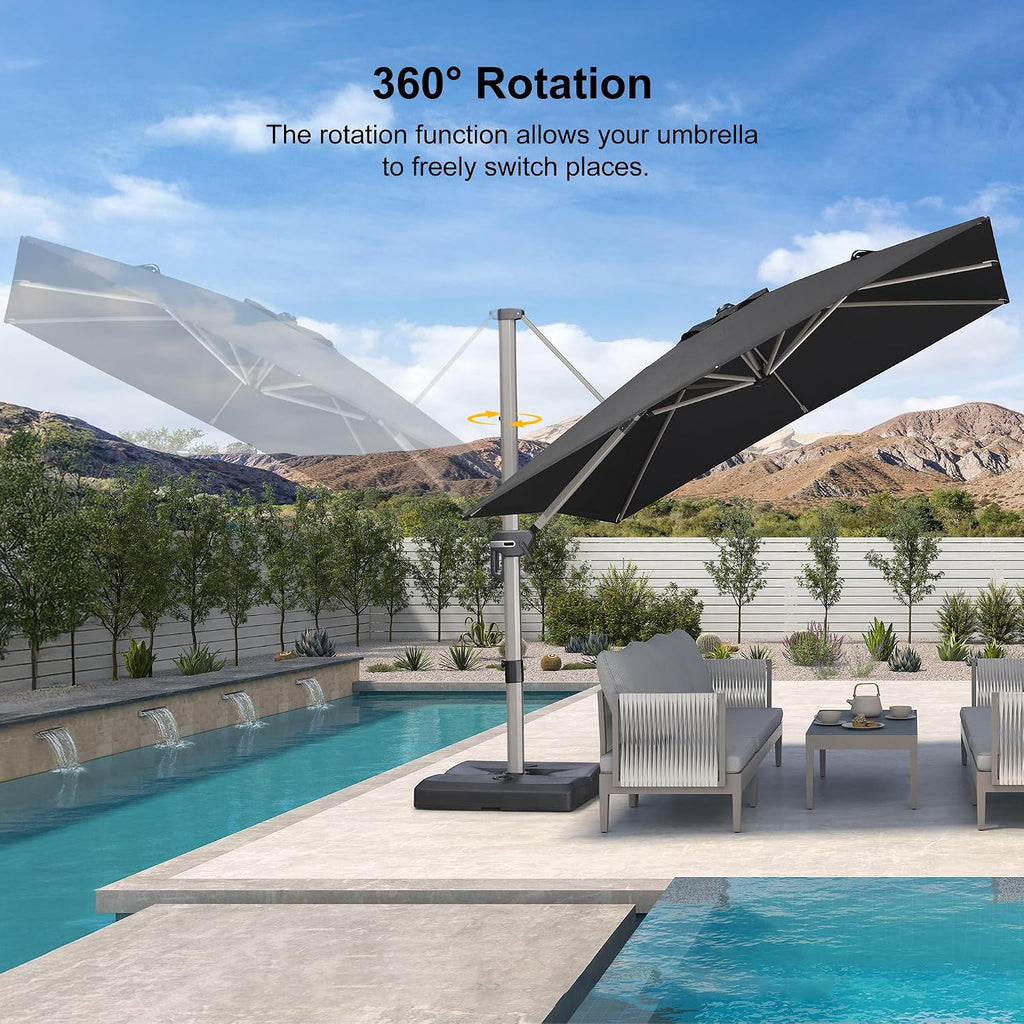 PURPLE LEAF Patio Umbrella with Base Included, 9ft Outdoor Aluminum Cantilever Umbrella with 360° Rotation, Aluminum Large Offset Umbrella for Outdoor Garden Pool, Black