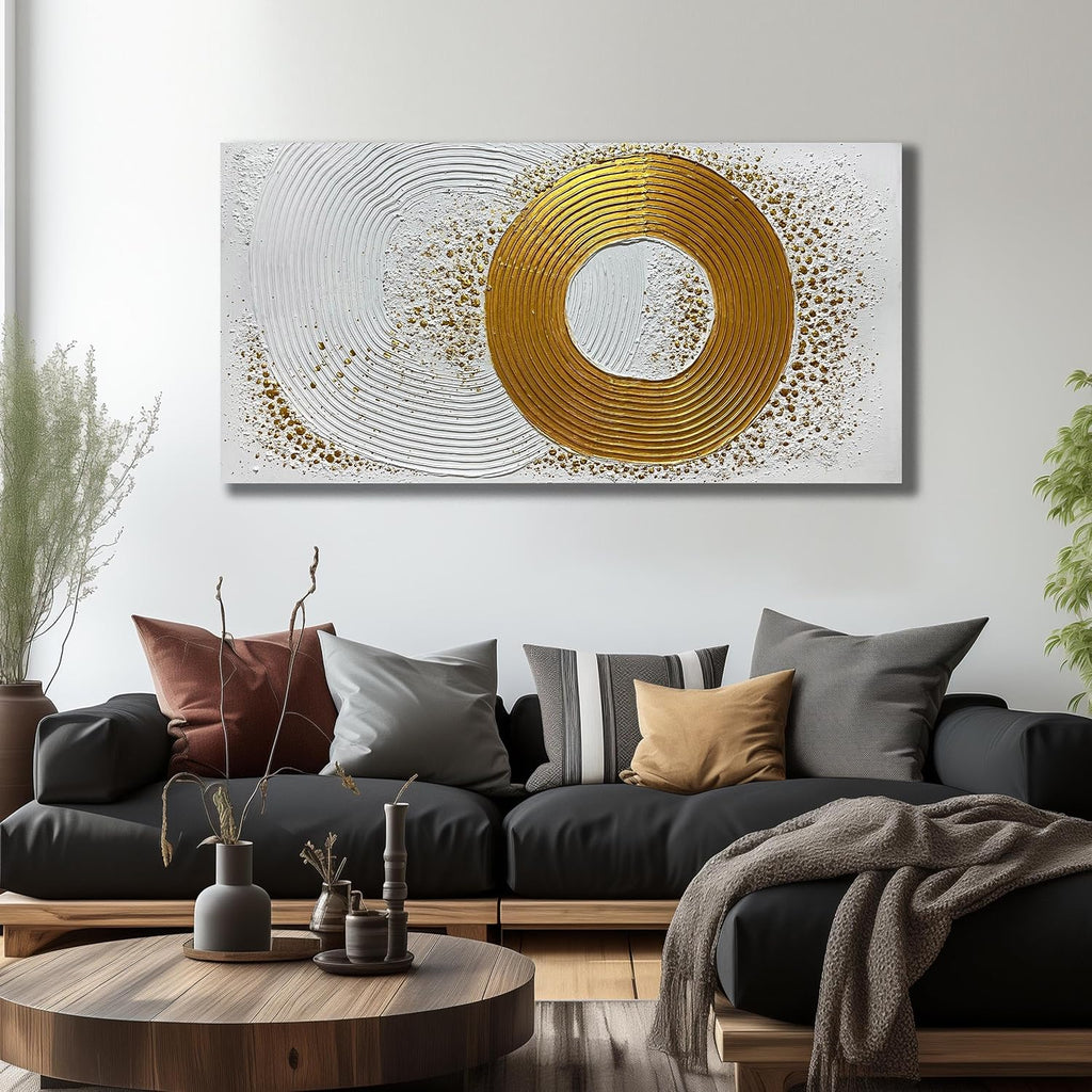White and Gold Artwork for Wall Bedroom Large Abstract Wall Decor for Living Room Modern Oil Painting Wall Art for Office Size 29 x 58 Inch