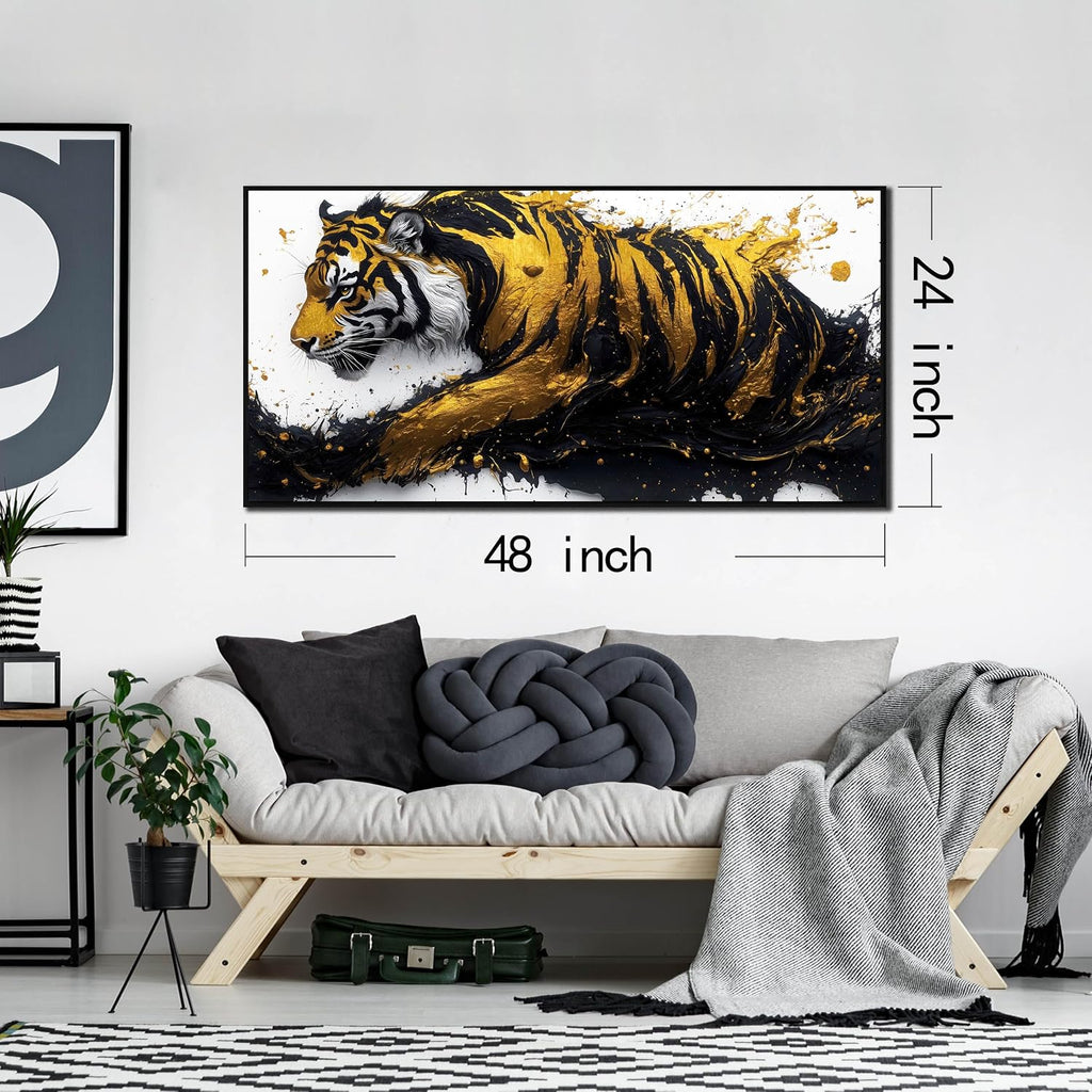 Tiger Painting Wall Art for Living Room - Animal Canvas Wall Art for Office - Black Framed Wall Art for Bedroom Size 24' x 48'