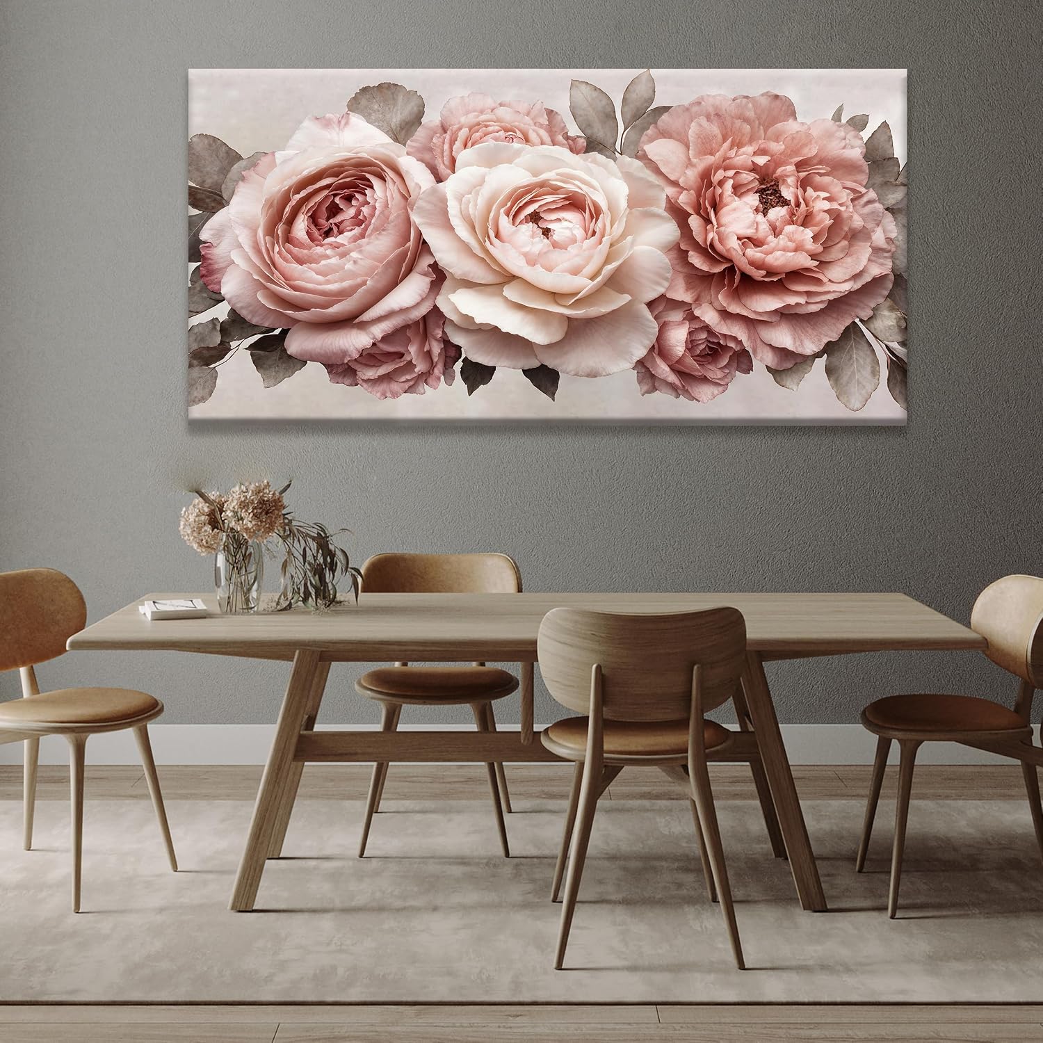 TAIJXAGSG Large Canvas Wall Art For Living Room Prints Modern Canvas Art Wall Decor Pink Flower White Wall Art Picture For Bedroom Office Aesthetic Home Wall Decor Artwork 29 X 58 Inches