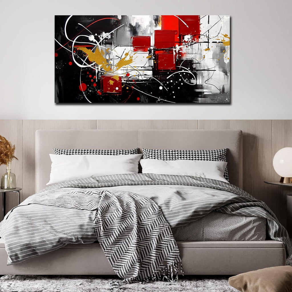 Large Abstract Canvas Wall Art Modern Living Room Bedroom Home Office Wall Decor Black Grey Red Abstract Picture Framed Artwork Ready to Hang Size 30x60