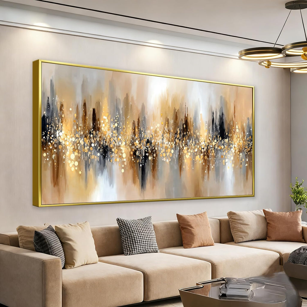 Tsomzxng Large Gold Framed Wall Art For Living Room Abstract Wall Decor Modern Canvas Art Wall Decor 29' X 58' Painting Gold Wall Art For Bedroom Apartment Office Dining Room Home Decoration