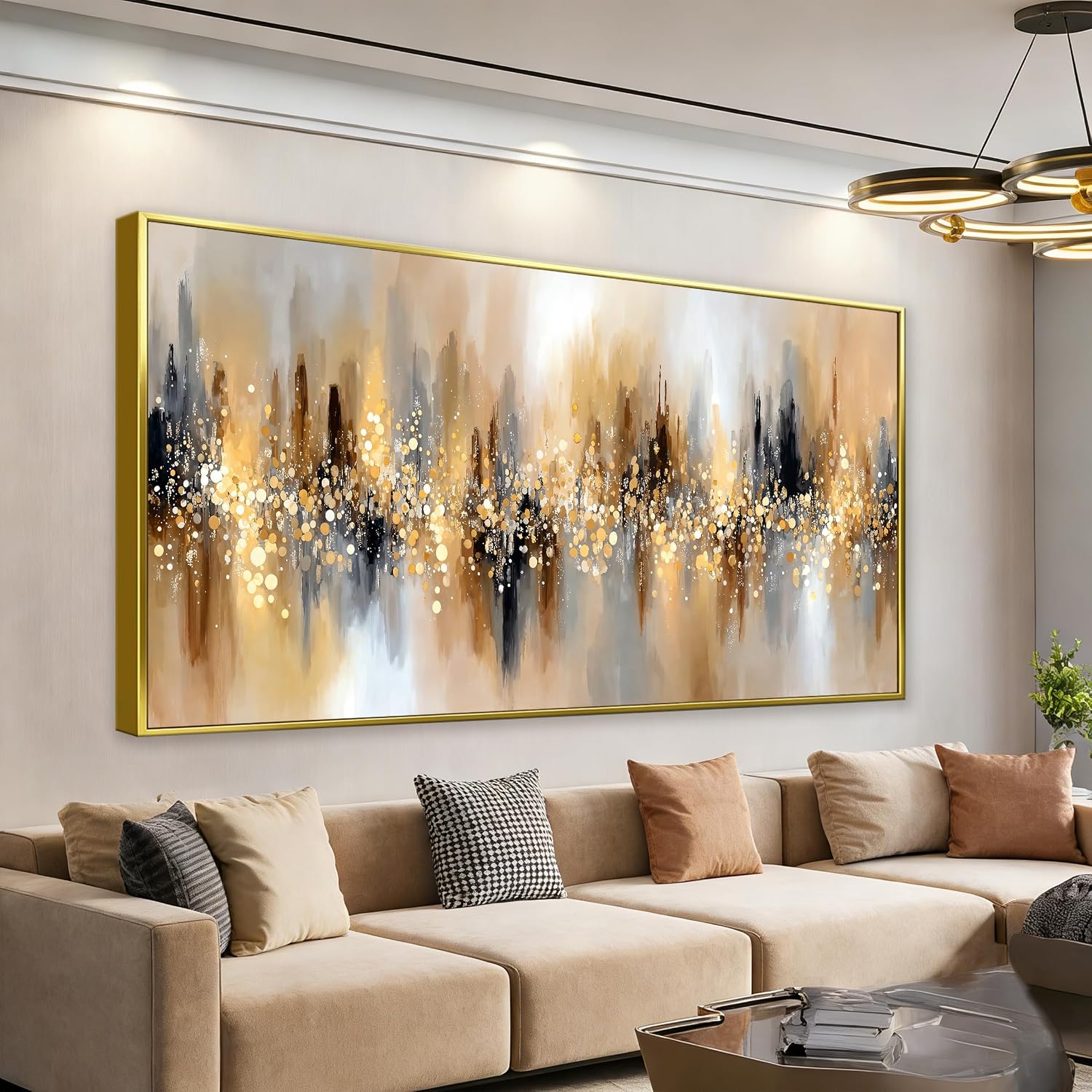Tsomzxng Large Gold Framed Wall Art For Living Room Abstract Wall Decor Modern Canvas Art Wall Decor 29' X 58' Painting Gold Wall Art For Bedroom Apartment Office Dining Room Home Decoration
