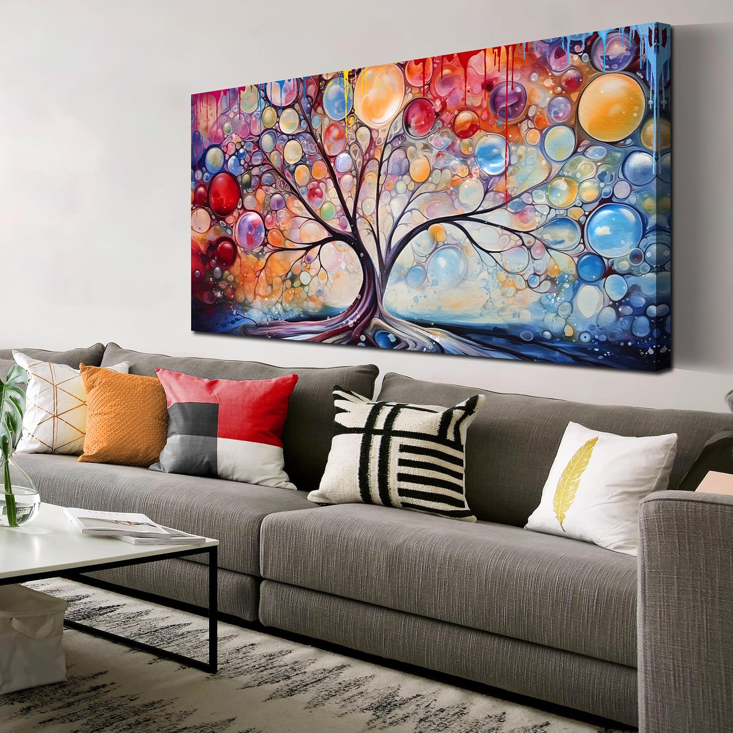 SIXTTART Abstract Canvas Painting Wall Decor - Tree of Life Wall Art Living Room - Large Canvas Art Ready to Hang Size 29' x 59'