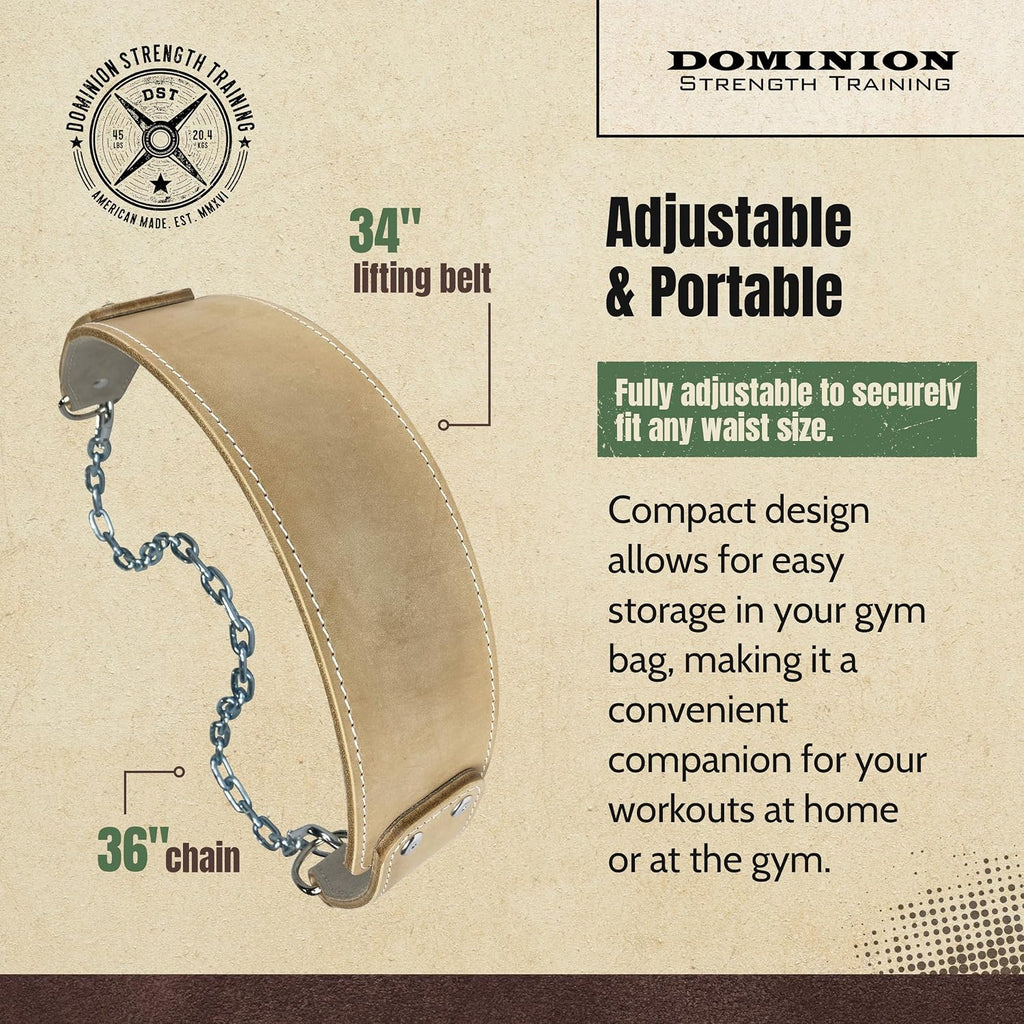 Heavy-Duty Leather Dip Belt with Steel Chain - Ultimate Accessory for Weighted Pullups, Dips, and Progressive Overload