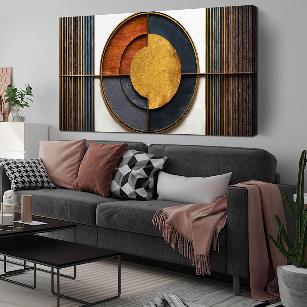 Large Canvas Wall Art for Living Room Bedroom Home Office Brown and White Wood Color Geometrical Picture Modern Canvas Prints Framed Wall Decor Size 29x59