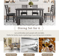 Wood Dining Table Set with Bench and 4 Chairs, 6 Piece Dining Room Table Set for 6 People, Rustic Style Kitchen Table Set (Gray+Cushion seat)
