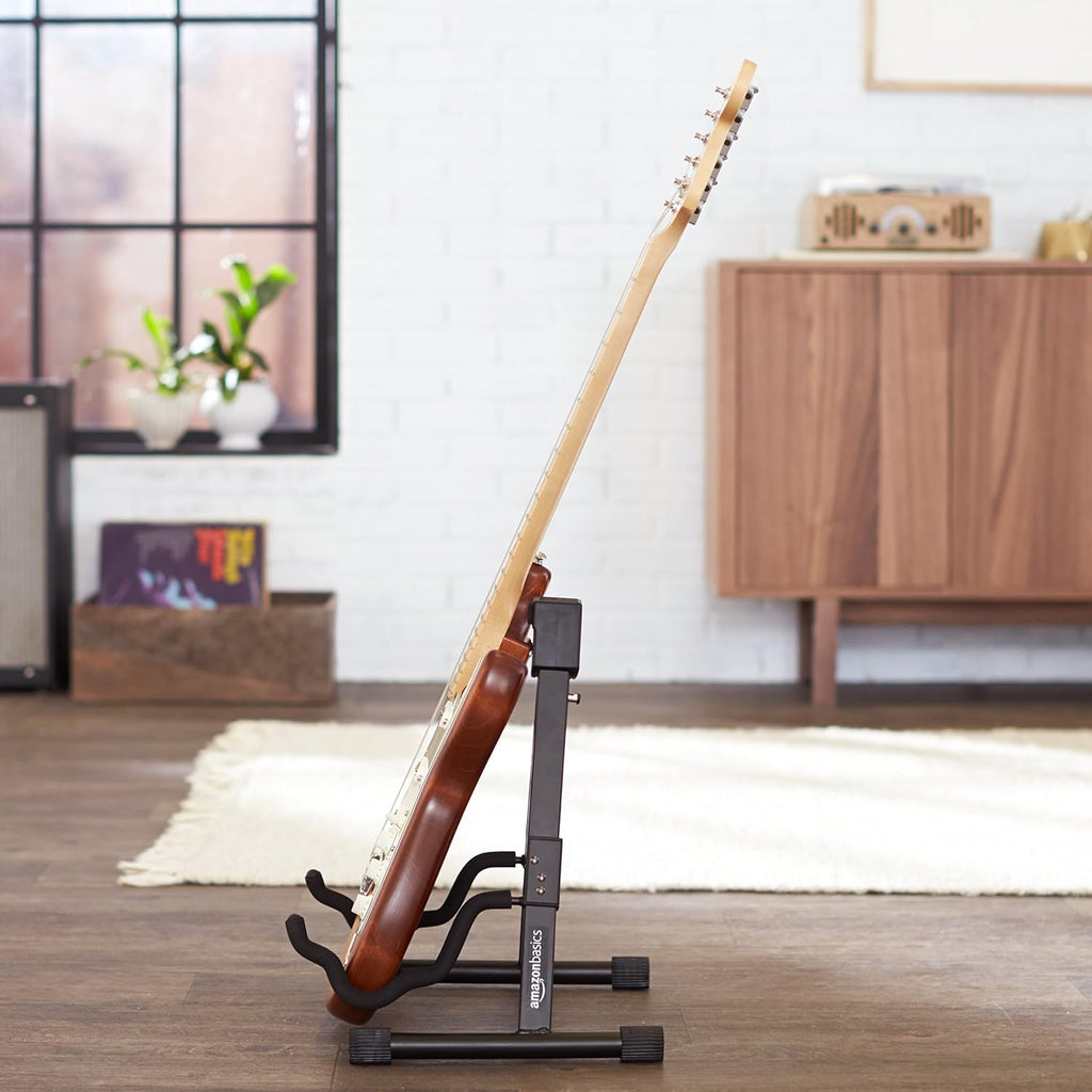 Amazon Basics Portable Adjustable Folding Guitar Stand for Electric and Acoustic Guitars, A-shape, Fully Assembled with Padded Foam, Black, 8.66 x 15.16 x 3.74 inches (Pack of 6)