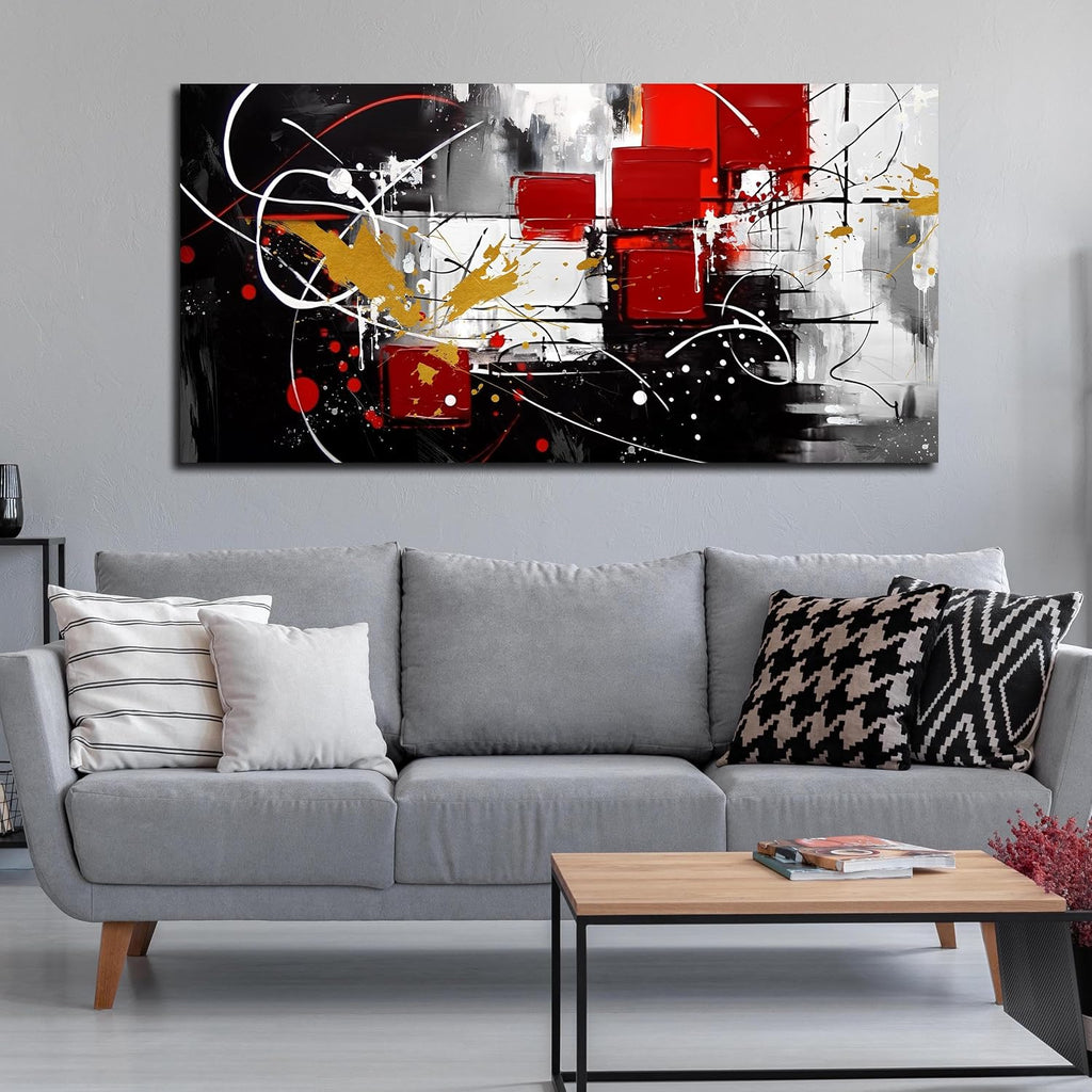 Large Abstract Canvas Wall Art Modern Living Room Bedroom Home Office Wall Decor Black Grey Red Abstract Picture Framed Artwork Ready to Hang Size 30x60