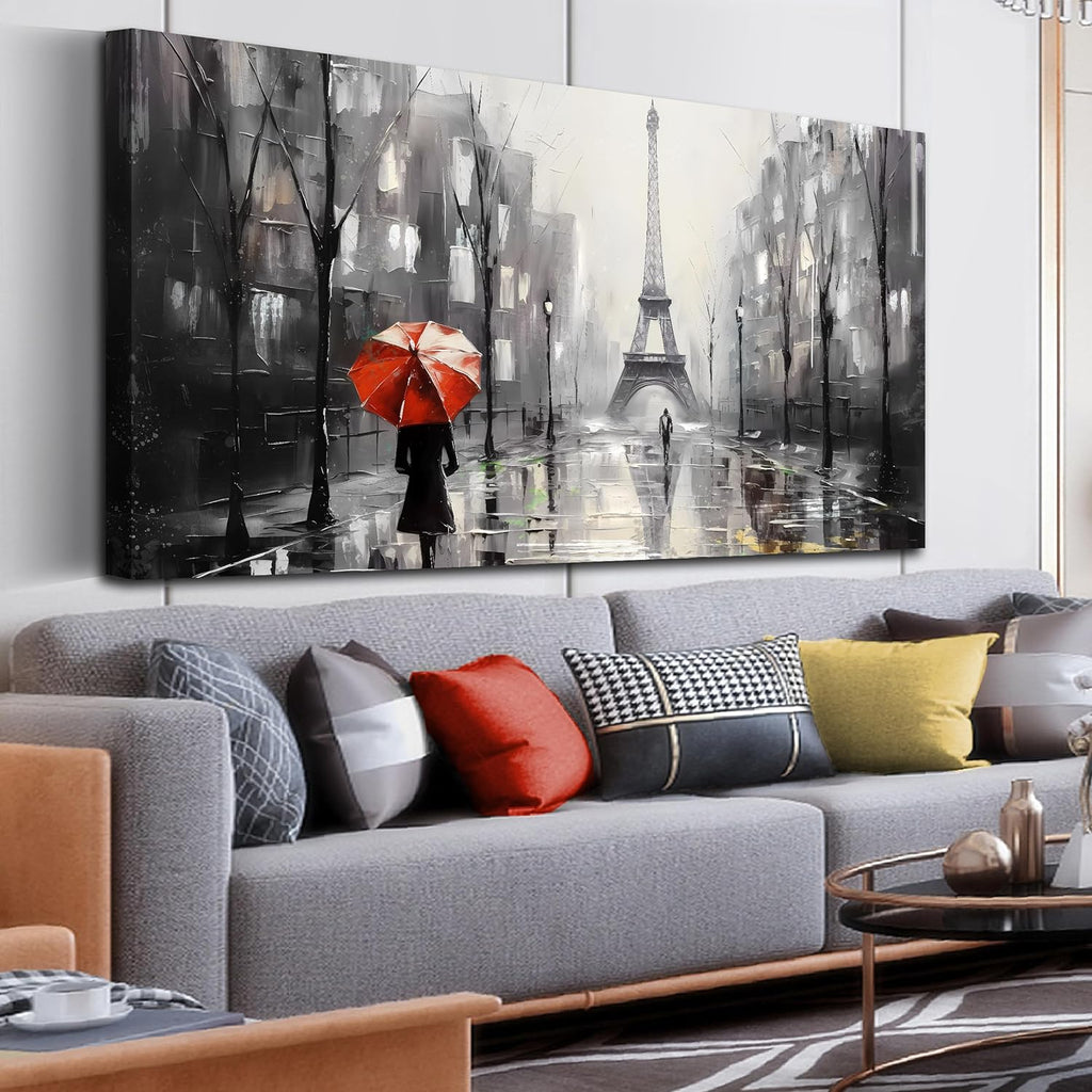 CANEITO Paris Wall Art for Living Room, Eiffel Tower Canvas Wall Decor for Bedroom, Black and White Picture Picture Print for Home Decoration, Large Size 29x59 Inches