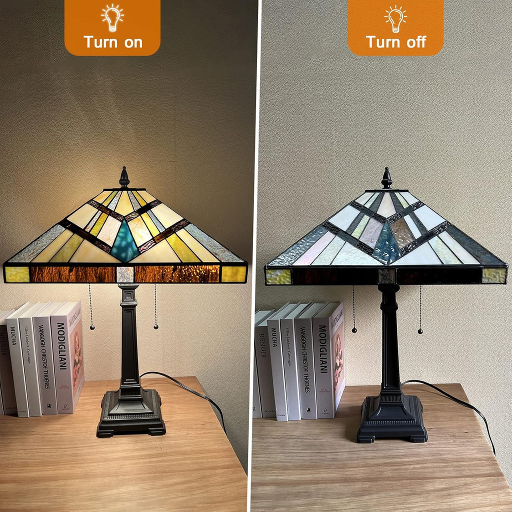 Capulina Tiffany Lamp Stained Glass Table Lamp 2-Light 16 Inches Wide Cream Amber Antique Mission Style Desk Lamp for Bedrooms Living Room Study Home Office