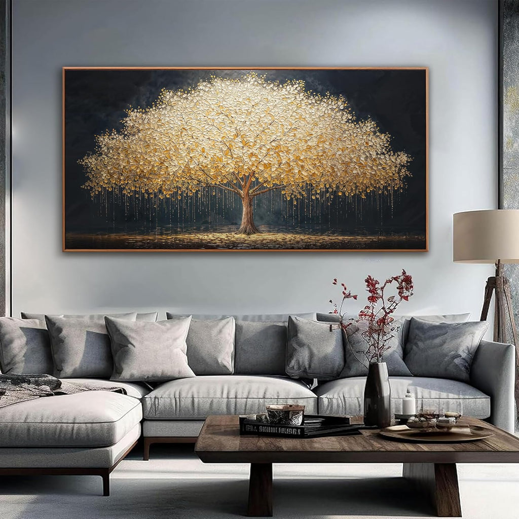 Large Wall Art Gold Tree Of Life Artwork Canvas Art Wall Decor Painting Prints Gold Tree Large Abstract Wall Decor Picture For Living Room Bedroom Home Office Artwork 29' X 58' With Framed