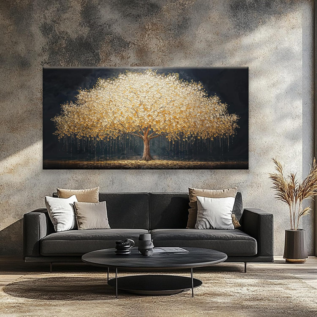 Tsomzxng Large Wall Art Gold Tree Of Life Artwork Prints Canvas Art Wall Decor Painting Prints Gold Tree Large Abstract Wall Decor Picture For Living Room Bedroom Home Office Artwork 35'X 70'