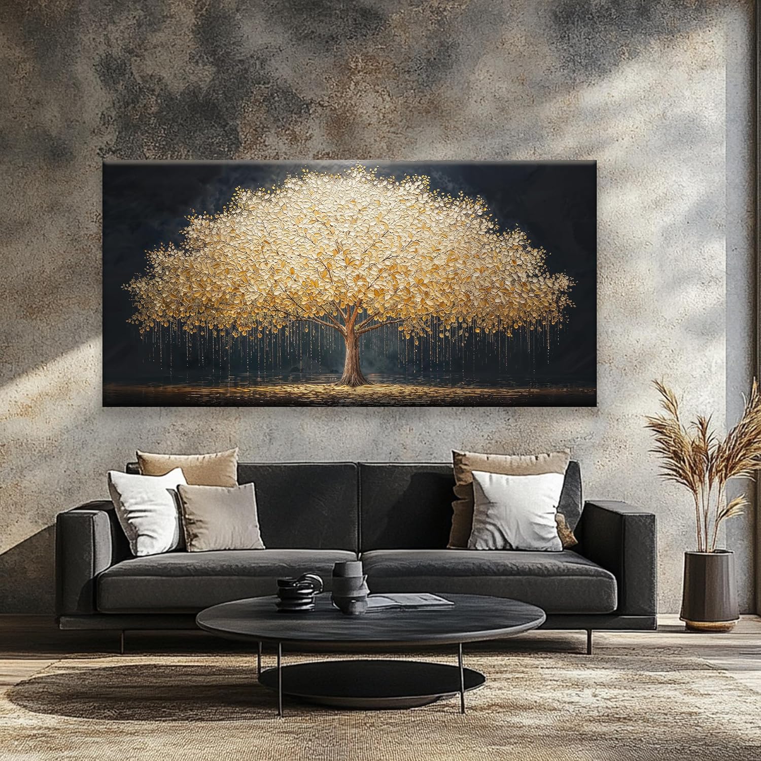 Tsomzxng Large Wall Art Gold Tree Of Life Artwork Prints Canvas Art Wall Decor Painting Prints Gold Tree Large Abstract Wall Decor Picture For Living Room Bedroom Home Office Artwork 35'X 70'