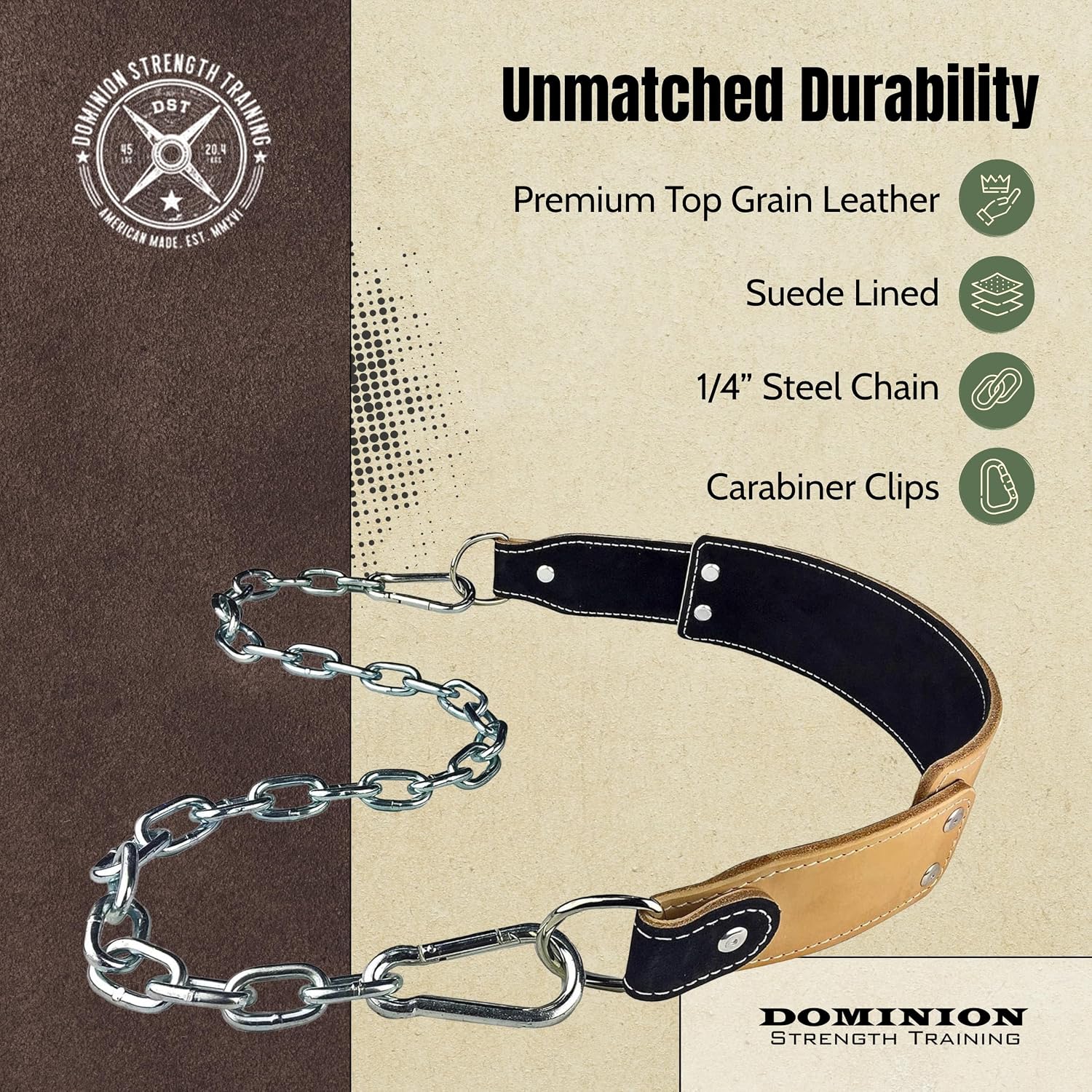 Heavy-Duty Leather Dip Belt with Steel Chain - Ultimate Accessory for Weighted Pullups, Dips, and Progressive Overload