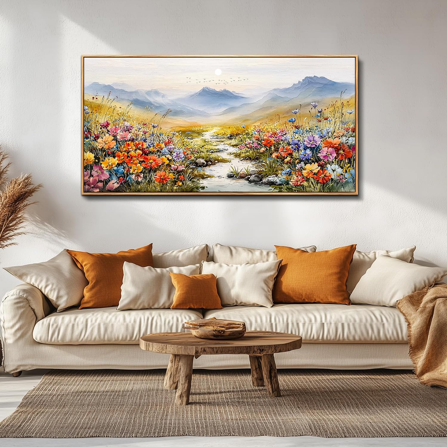 XIGUANGART Extra large Framed Wall Art, Floral Wall Decor,Flower Pictures Wall Decor, Wildflower Botanical Wall Art, Landscape Canvas Painting for Living Room Bedroom Kitchen Sofa Farmhouse 30'x60'