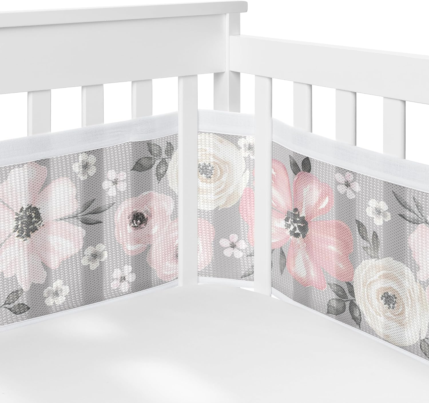 Sweet Jojo Designs 6-Piece Baby Crib Bedding Set (Grey Boho Floral) for Girls, Infants/Nursery incl. BreathableBaby Mesh Liner Blanket, Fitted Sheet, Skirt, Diaper Stacker (Farmhouse, Shabby Chic)