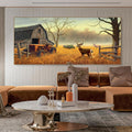XLSJERST Deer Wall Art for Living Room Canvas Prints Decor Country Tractor Rustic Wildlife Cabin Hunting Picture Glass Surface Artwork for Bedroom Home Office 86x39 Inches