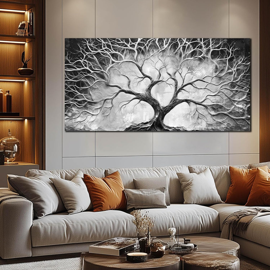 CIRABKY Tree Wall Art for Living Room - Black and White Canvas Wall Art for Office - Home Office Decor Wall Size 29' x 59'