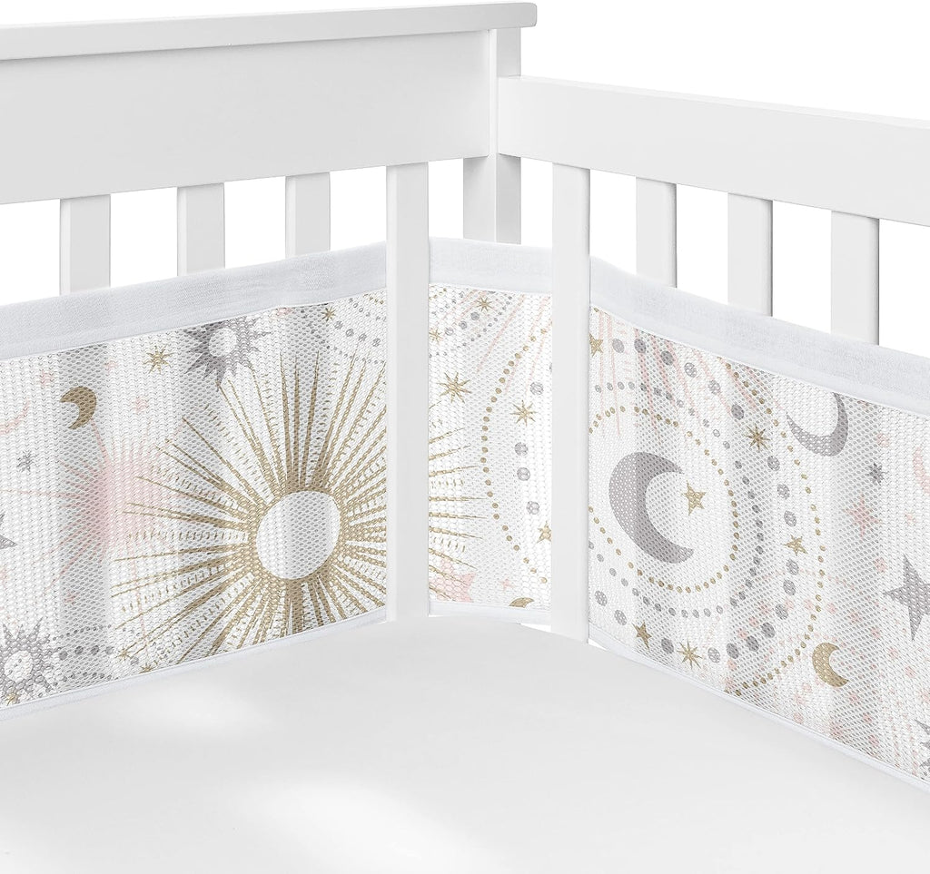 Sweet Jojo Designs Blush Pink Gold Star and Moon Girl Baby Crib Bedding Set Infant Nursery BreathableBaby Breathable Mesh Crib Liner Blanket Sheet Skirt 6 PC Grey Celestial Sky Stars Gray Shabby Chic