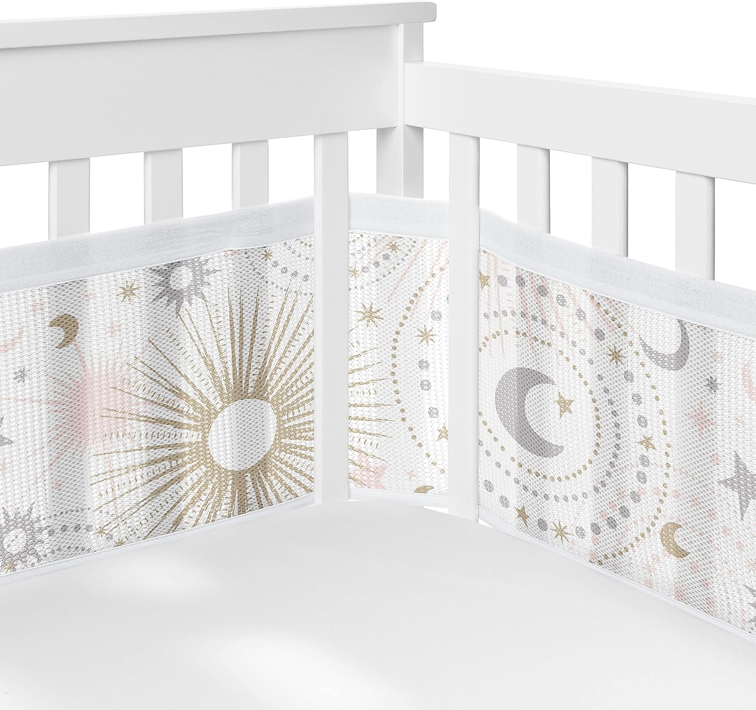 Sweet Jojo Designs Blush Pink Gold Star and Moon Girl Baby Crib Bedding Set Infant Nursery BreathableBaby Breathable Mesh Crib Liner Blanket Sheet Skirt 6 PC Grey Celestial Sky Stars Gray Shabby Chic