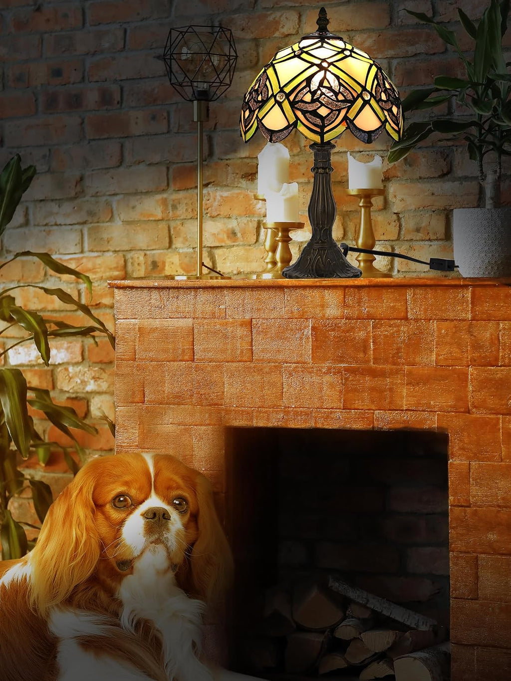 KY&BOSAM Irish Celtic Tiffany Table Lamp Shamrock Style Stained Glass Desk Lamp Night Light 14 Inch Tall 8 Inch Wide Shade Beside Lamp 1 Bulb Antique Zinc Base for Home Bedroom St Patrick's Day Decor