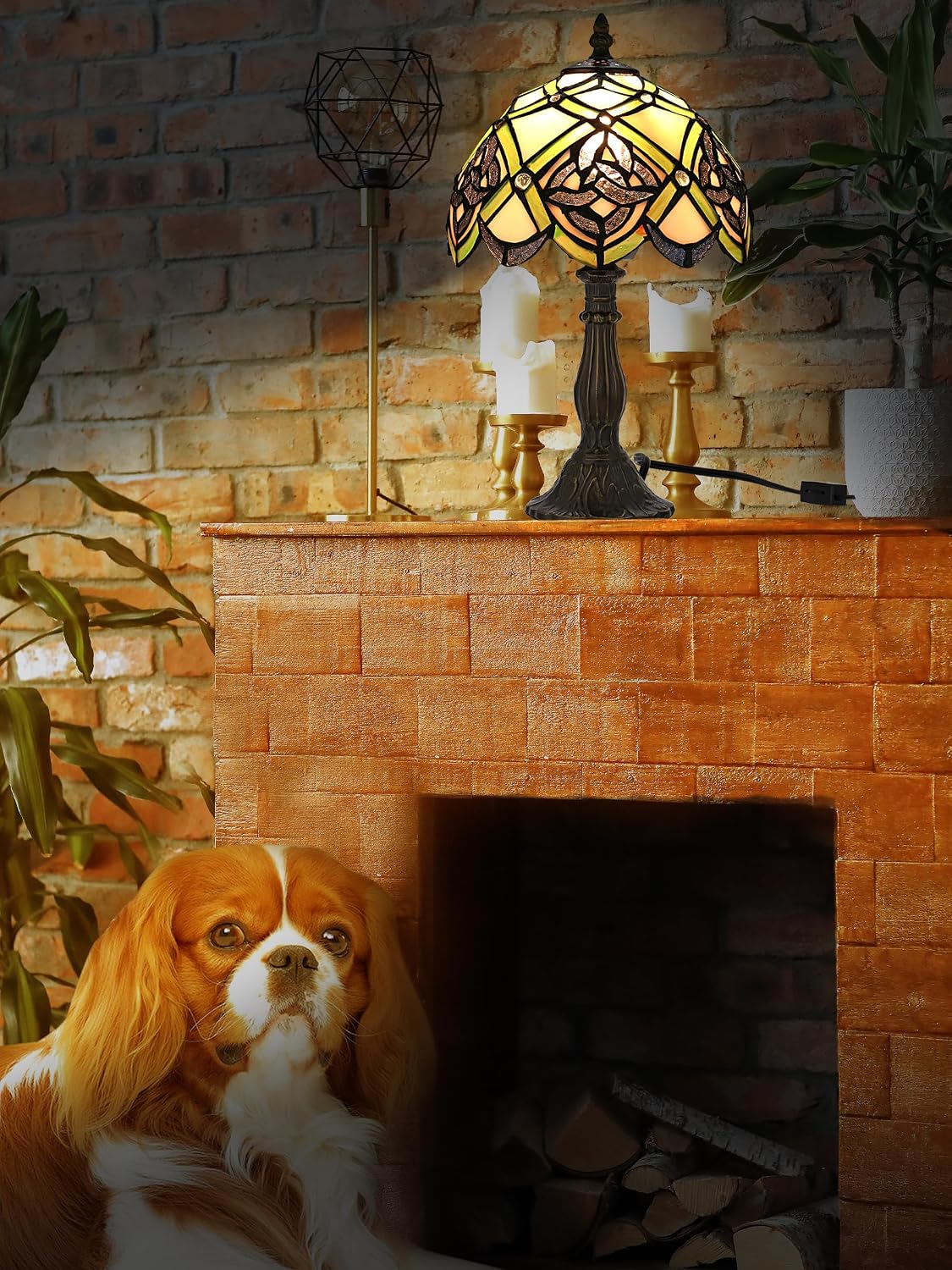 KY&BOSAM Irish Celtic Tiffany Table Lamp Shamrock Style Stained Glass Desk Lamp Night Light 14 Inch Tall 8 Inch Wide Shade Beside Lamp 1 Bulb Antique Zinc Base for Home Bedroom St Patrick's Day Decor
