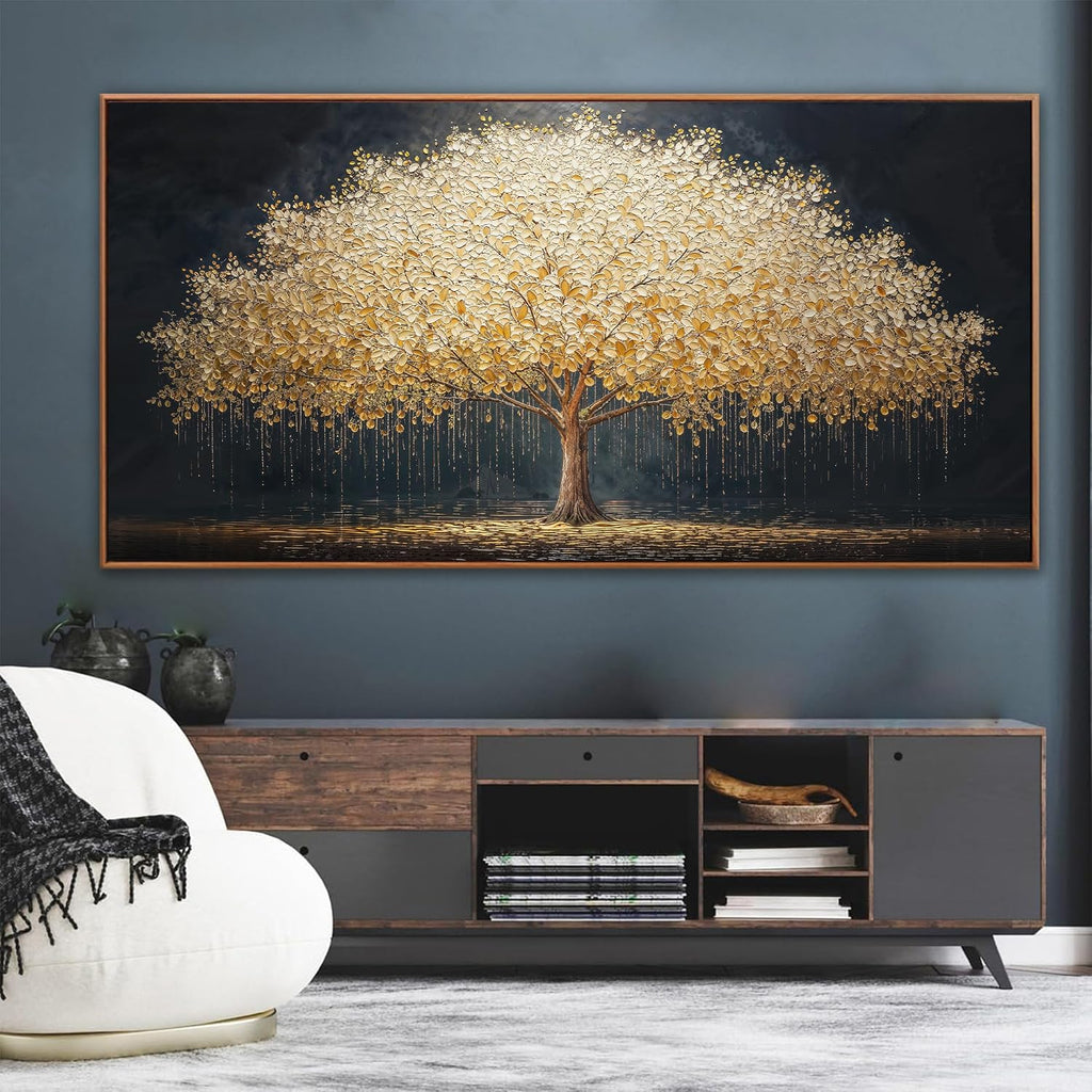 Large Wall Art Gold Tree Of Life Artwork Canvas Art Wall Decor Painting Prints Gold Tree Large Abstract Wall Decor Picture For Living Room Bedroom Home Office Artwork 29' X 58' With Framed