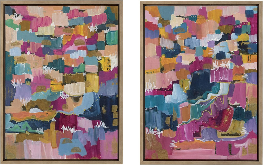 Kate and Laurel Sylvie Applause Framed Canvas Wall Art Set by Leah Nadeau, Set of 2, 18x24 Gold, Decorative Colorful Abstract Art Print for Wall