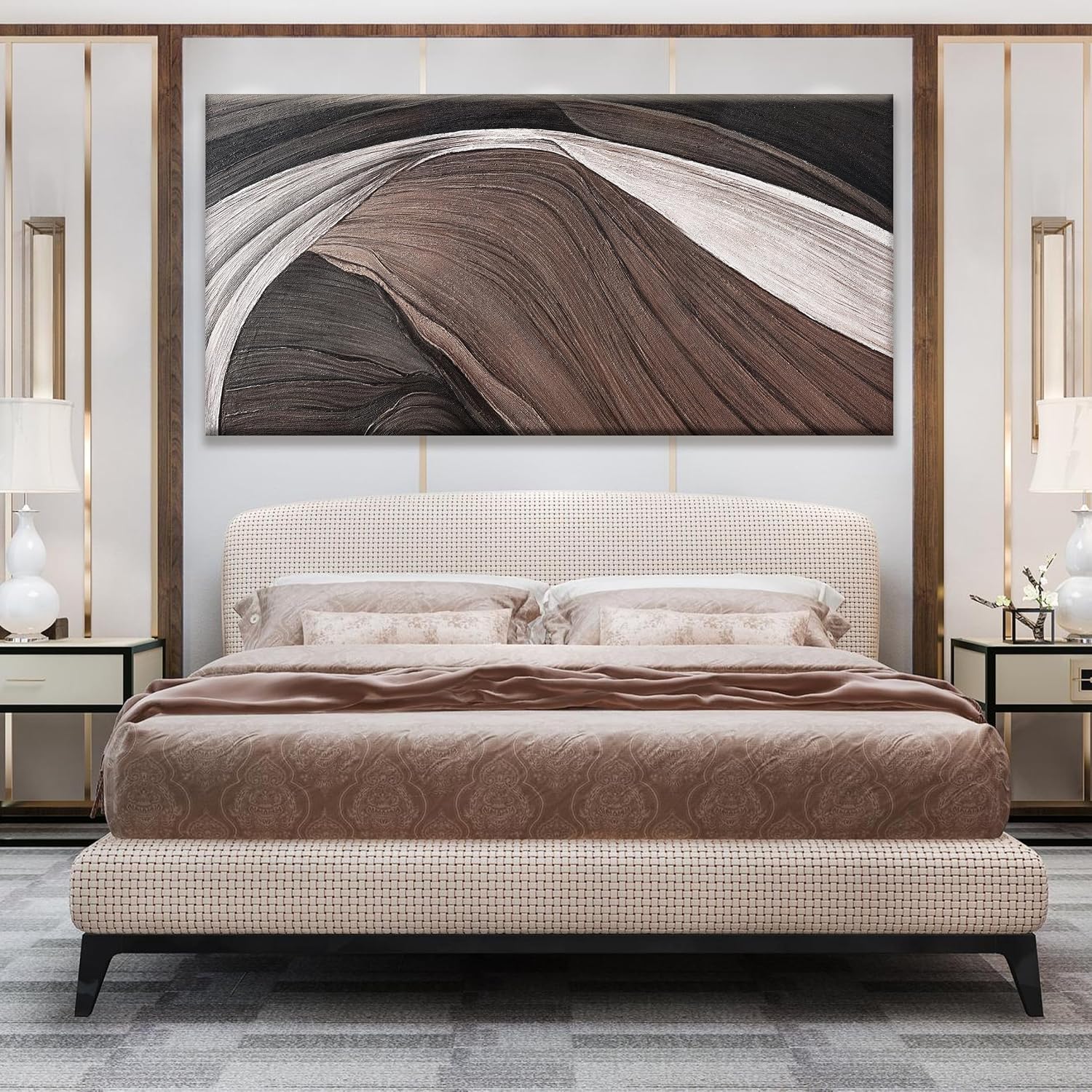 TAIJXAGSG Large Abstract Wall Art For Living Room Pints Black And White Canvas Art Wall Decor Prints Picture Painting Brown Maximalist Decor Artwork For Bedroom Modern Home Wall Decor 29x58 In