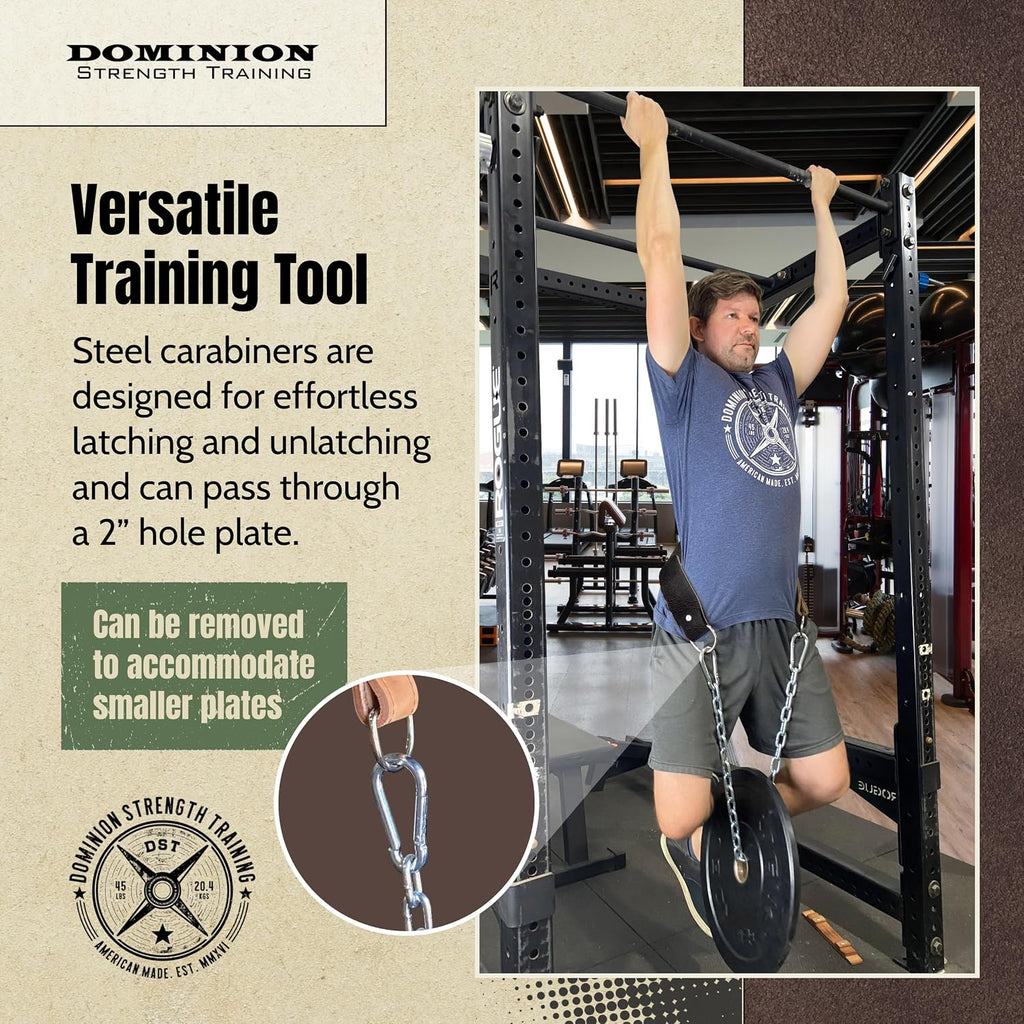 Heavy-Duty Leather Dip Belt with Steel Chain - Ultimate Accessory for Weighted Pullups, Dips, and Progressive Overload