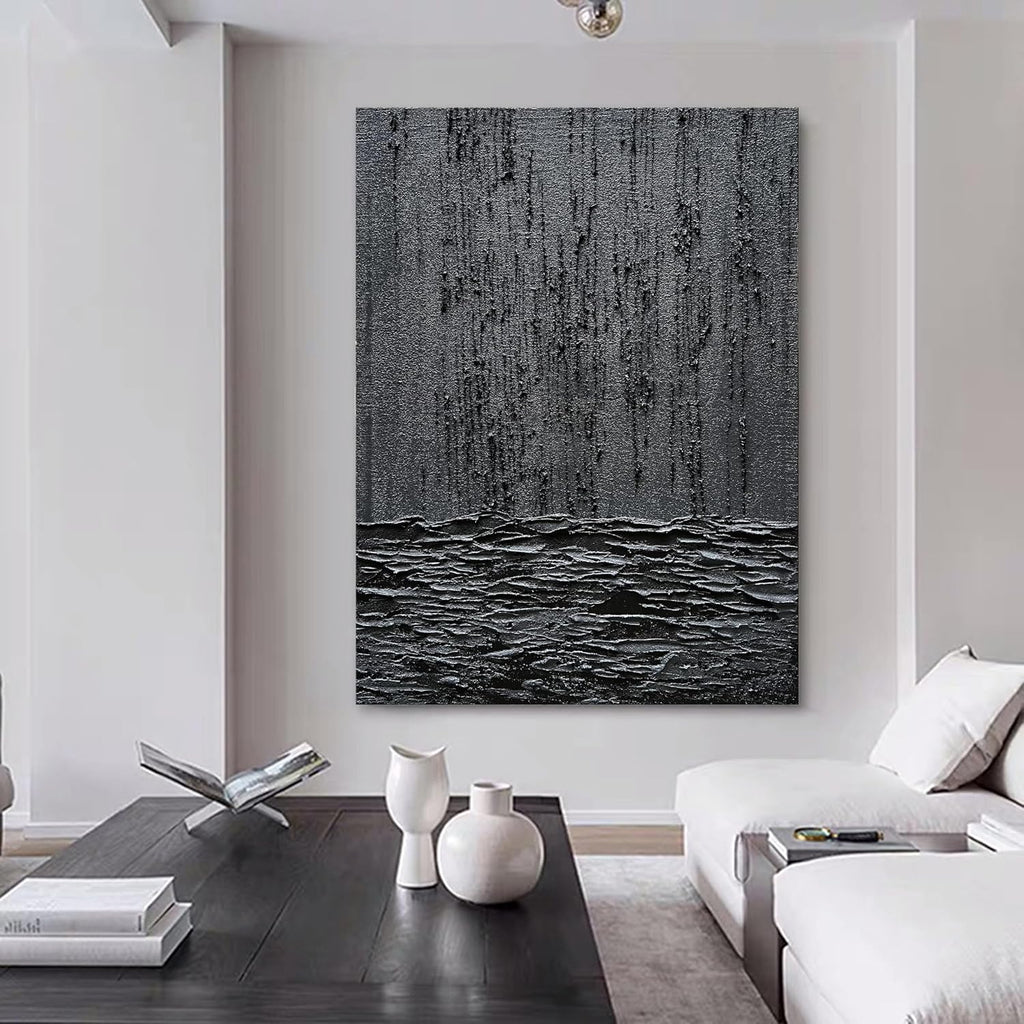 NANKAI Art Hand-Painted Thick Texture Black Minimalist Oil Painting 45x30 Inch Wall Decorative Art