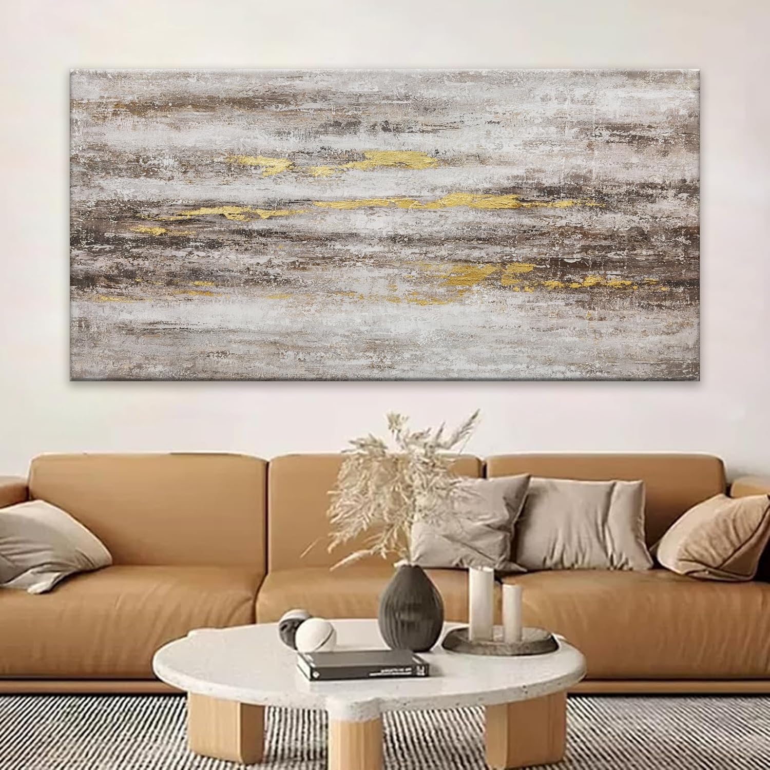 YISXINOAG Large Abstract Wall Art For Living Room Brown And White Wall Art Eclectic Decor Artwork Canvas Art Wall Decor For Dinning Room Bedroom Hotel Office Kitchen Ready To Hang 29x58 In