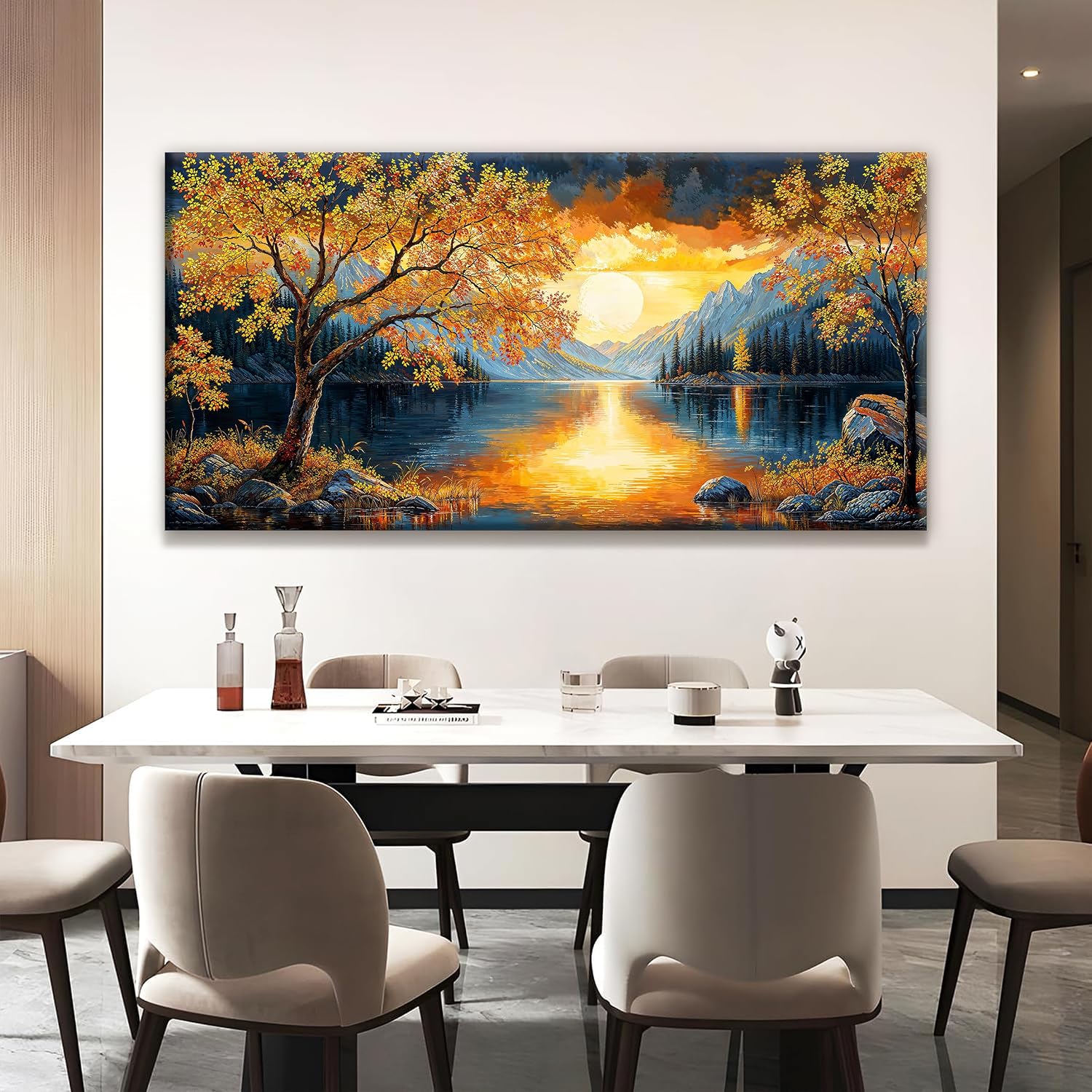 Large Wall Art For Living Room Canvas Art Wall Decor Modern Artwork Gold Tree River Sunrise Landscape Paintings Print Pictures For Bedroom Apartment Office Mural Aesthetic Artwork 29 X 58 In