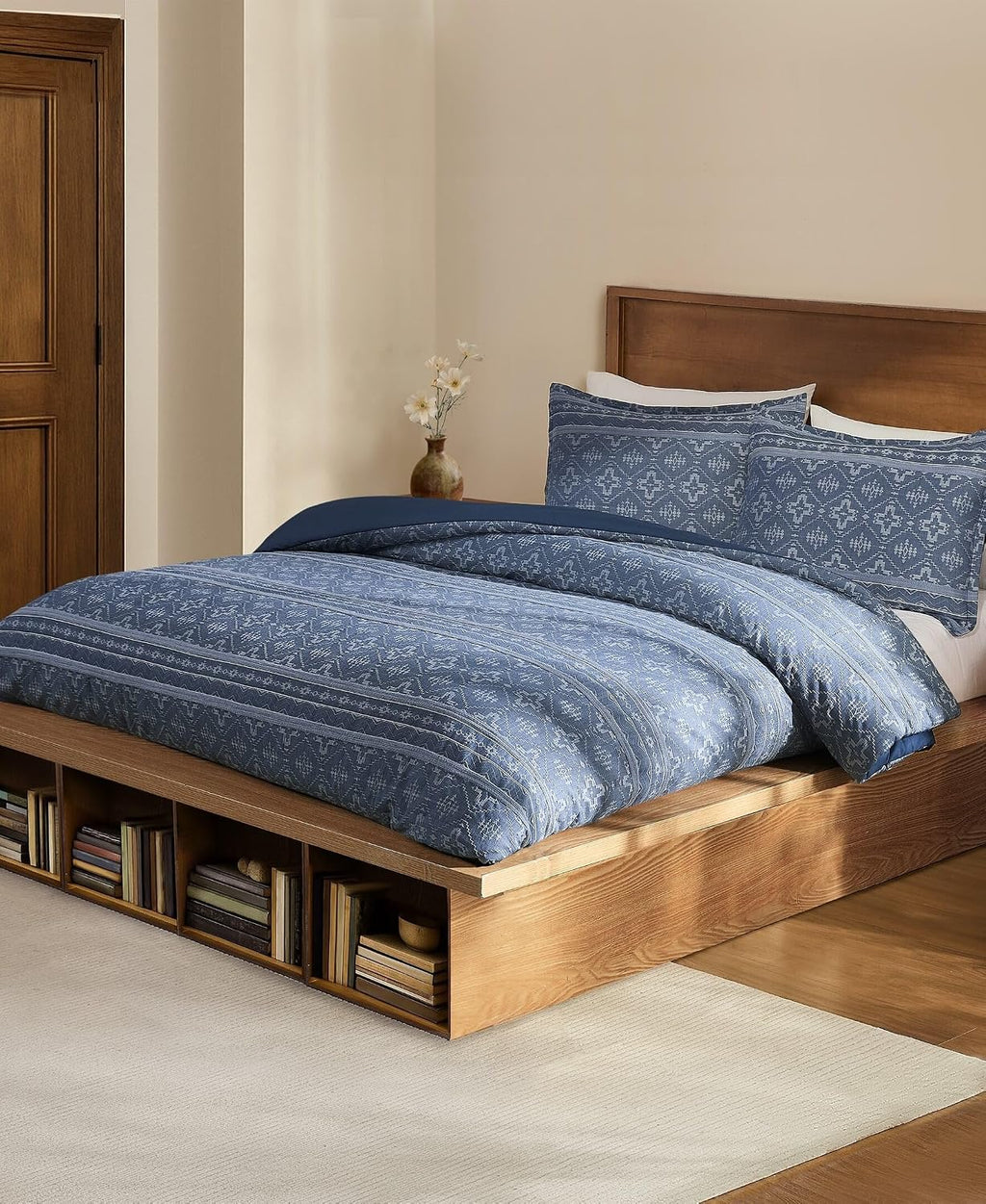 Pendleton 100% Cotton King Comforter Set – 3 Piece Comforter Set with 2 Pillow Shams, Blue Comforter with Geometric Design, Soft & Skin-Friendly Bedding Set (Four Corners) (King)