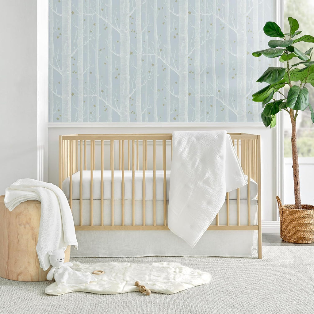 Levtex Baby - Cloud Muslin Sheet Set Crib Fitted Sheet - Fits Standard Crib and Toddler Mattress - Solid - White - Nursery Accessories - 100% Cotton