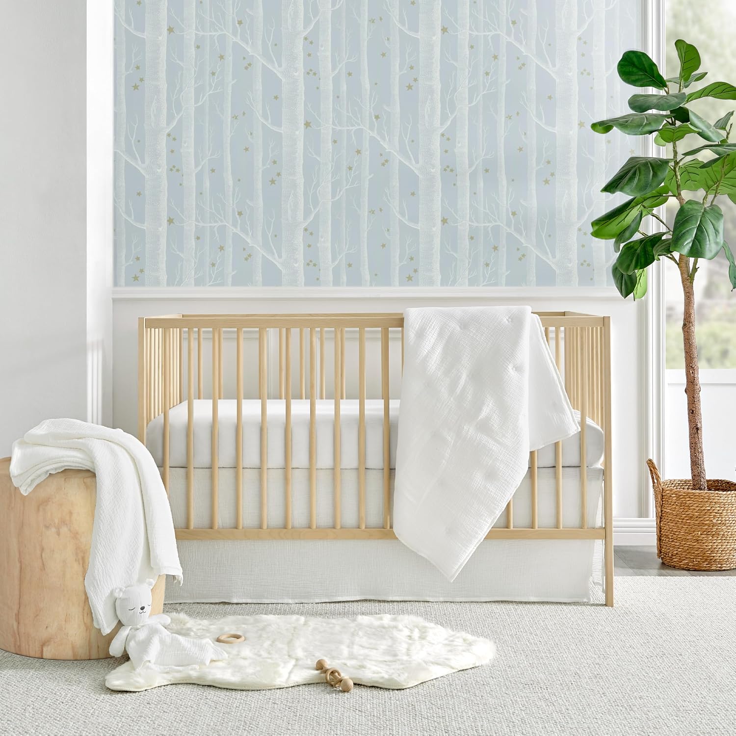 Levtex Baby - Cloud Muslin Sheet Set Crib Fitted Sheet - Fits Standard Crib and Toddler Mattress - Solid - White - Nursery Accessories - 100% Cotton