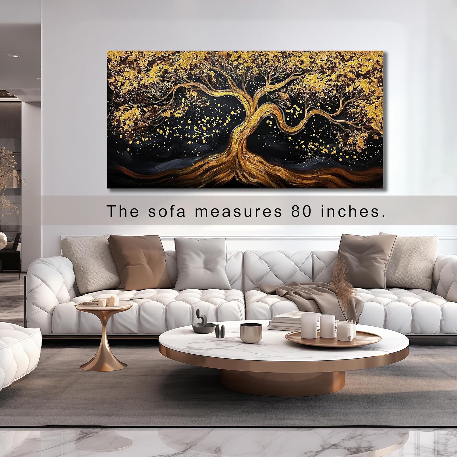 JKWALL77 Tree Of Life Hand Painting Wall Decor For Living Room Black And Gold Wall Decor For Office Tree Huge Canvas Wall Art For Bedroom Size 36 x 72 Inch