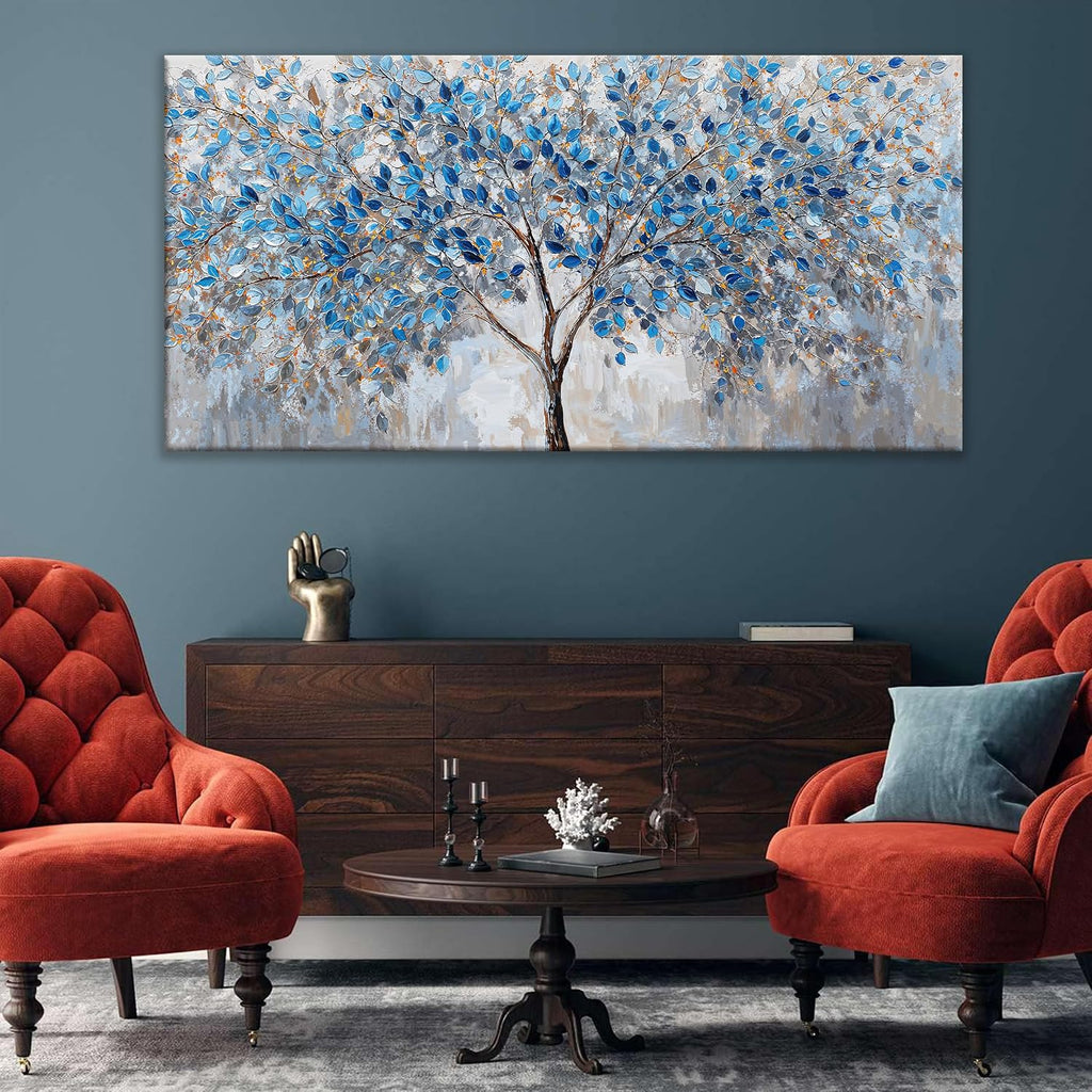 Large Wall Art For Living Room Blue White Tree Leaves Artwork Decor Modern Wall Art For Office Bedroom Kitchen Canvas Prints Decor Ready To Hang 29x58 Inch